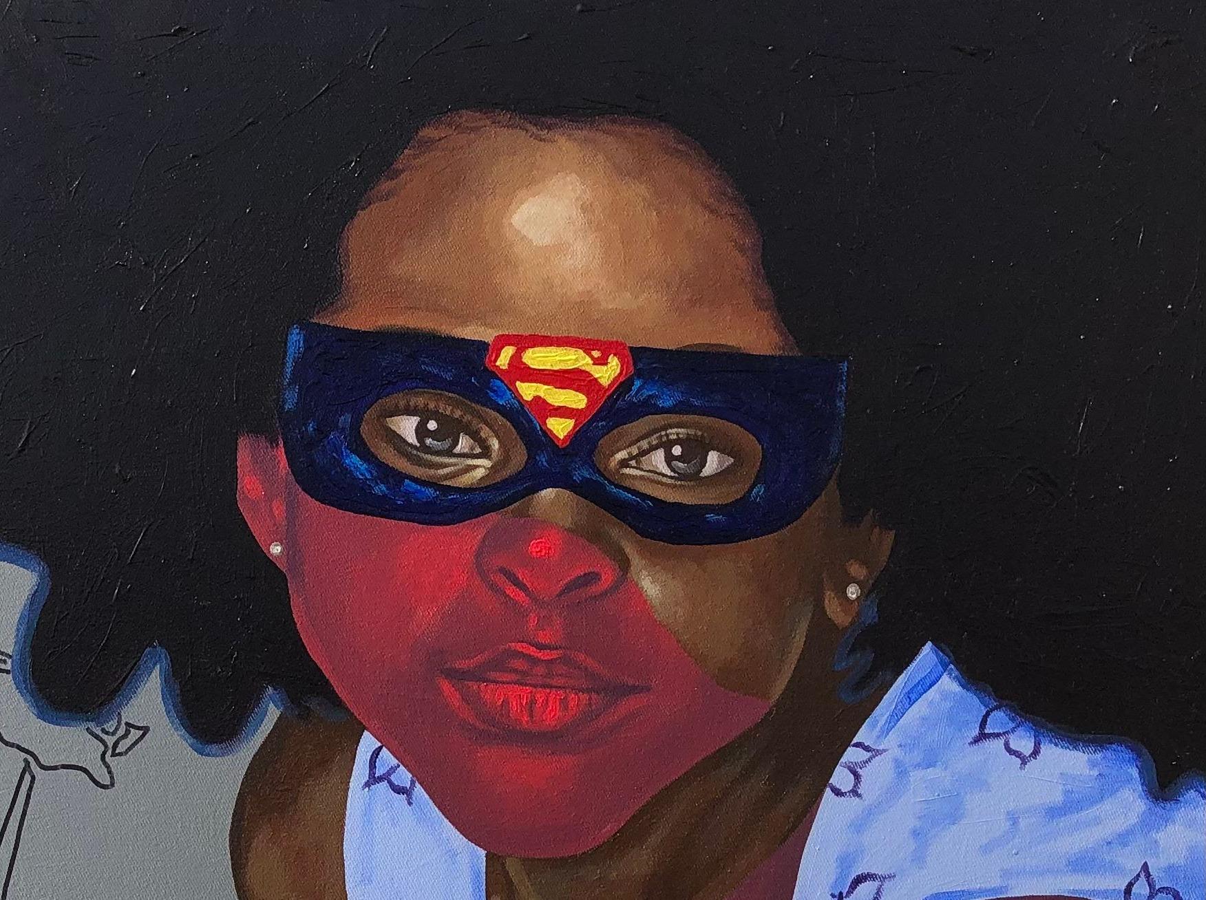 Untitled (Catch Them Young) - 21st Century Contemporary, Figurative, Children - Gray Portrait Painting by Jayeola Joshua