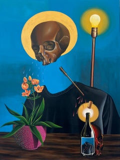 The Growth, zeitgenössische figurative Malerei, Interieur, Flora, menschliche Figur