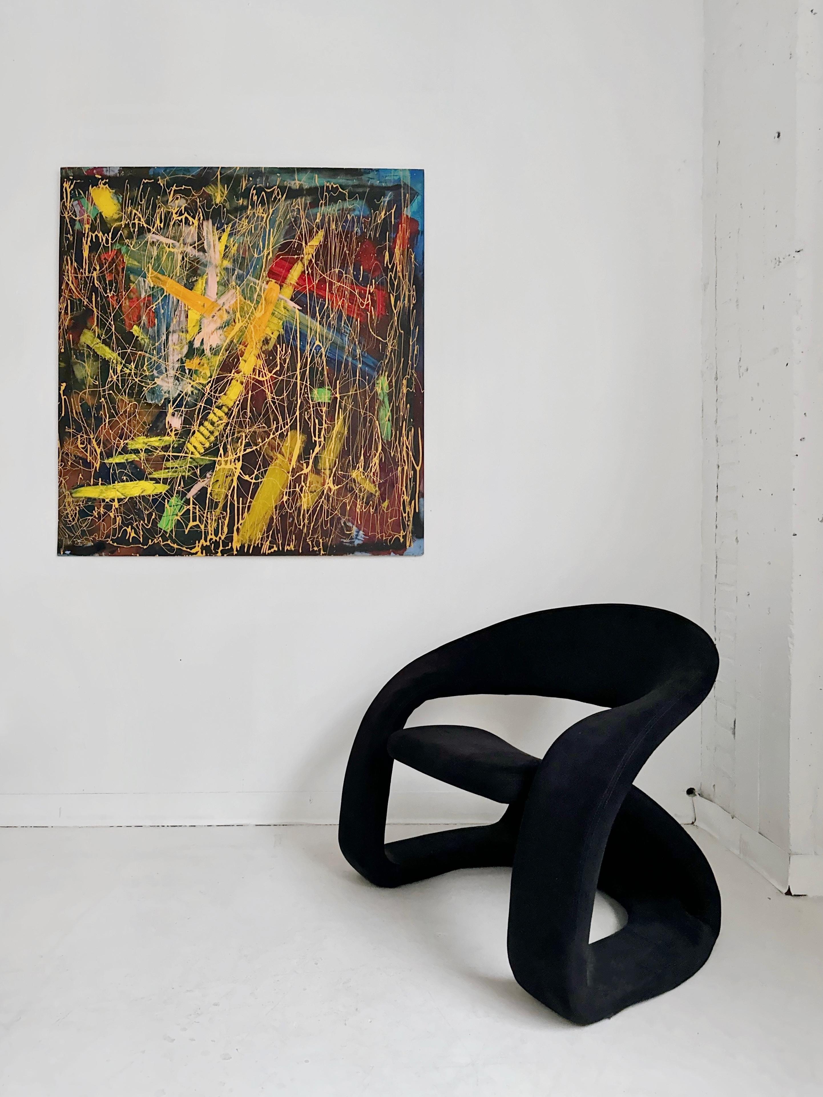 Mid-Century Modern Jaymar Black Velour Tongue Chair