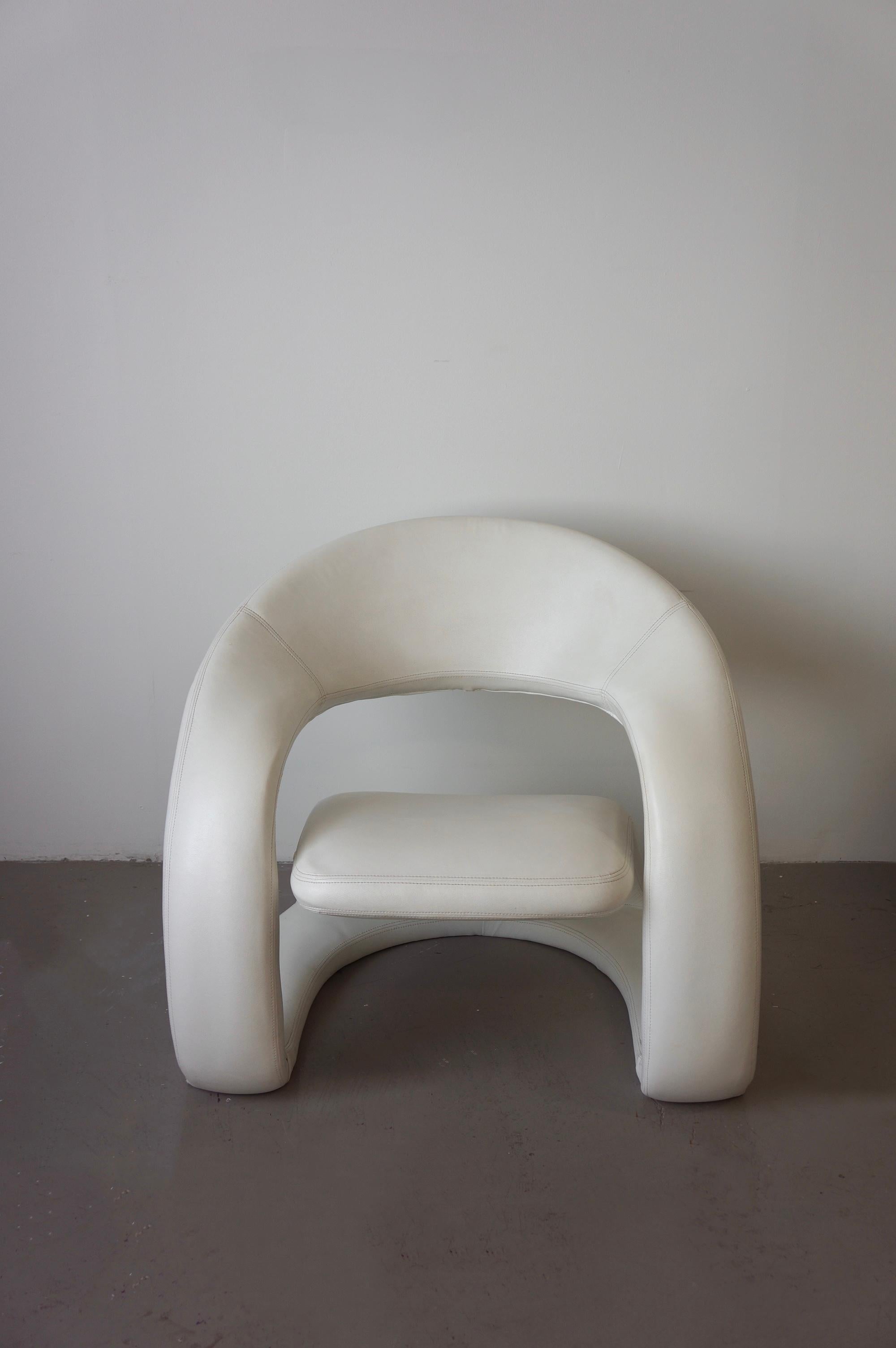 Canadian Jaymar sculptural lounge chair in white faux leather