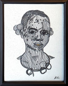 Used "Opulence VII" Contemporary Black and White Pin and Thread Mixed Media Portrait 