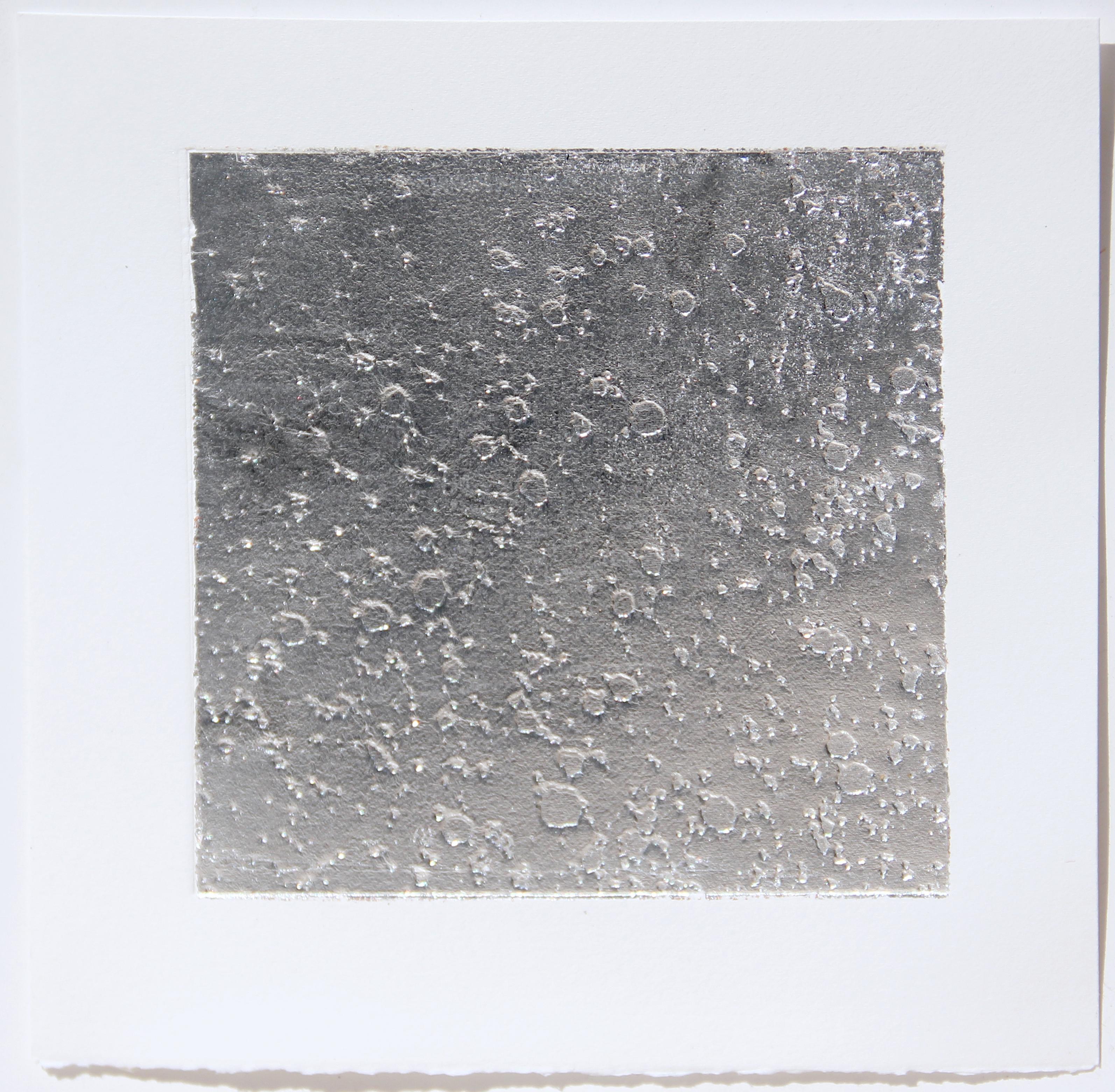 Jayne Wilton Abstract Print - Joy is not made to be a Crumb (Silver): Bubbles in the Sand, Hand-Pulled Etching