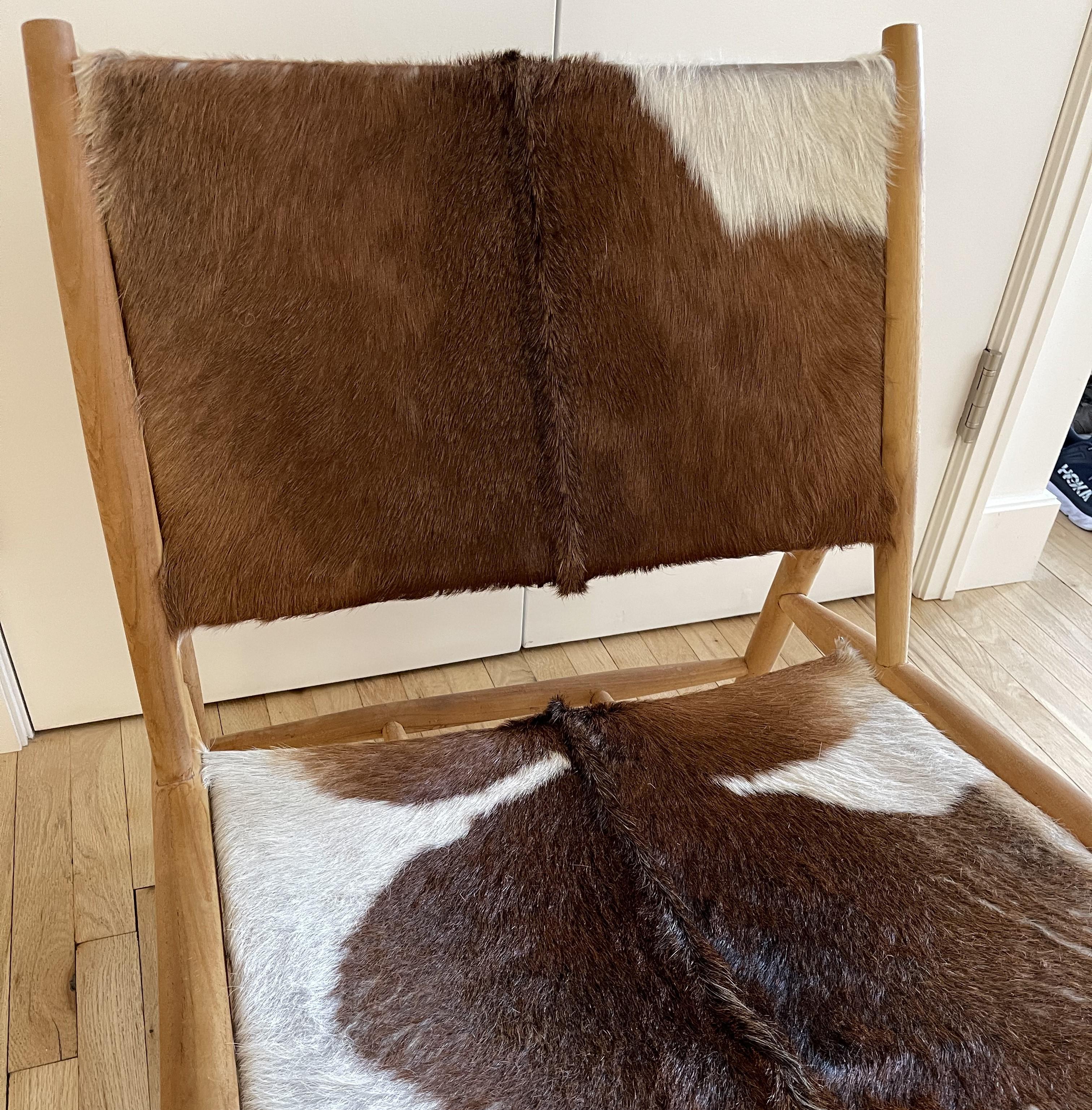 Modern Jayson Home Serge Chair with Natural Goat Hide and Teak Frame