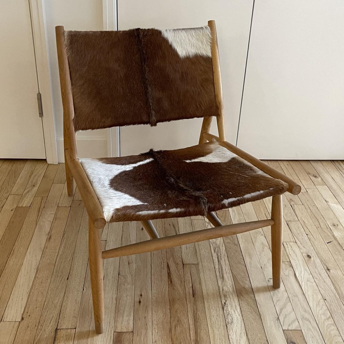 Jayson Home Serge Chair with Natural Goat Hide and Teak Frame In Good Condition In Morristown, NJ