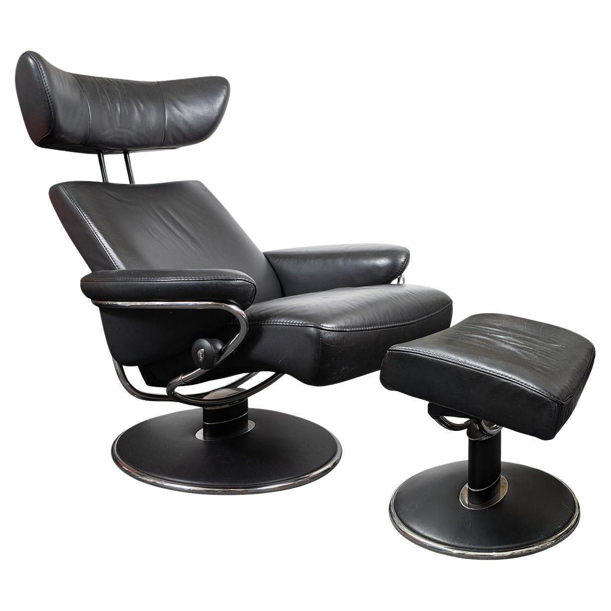 "Jazz" adjustable leather recliner and ottoman set by Ekornes