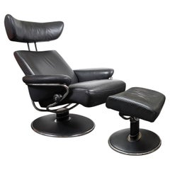 Retro "Jazz" adjustable leather recliner and ottoman set by Ekornes