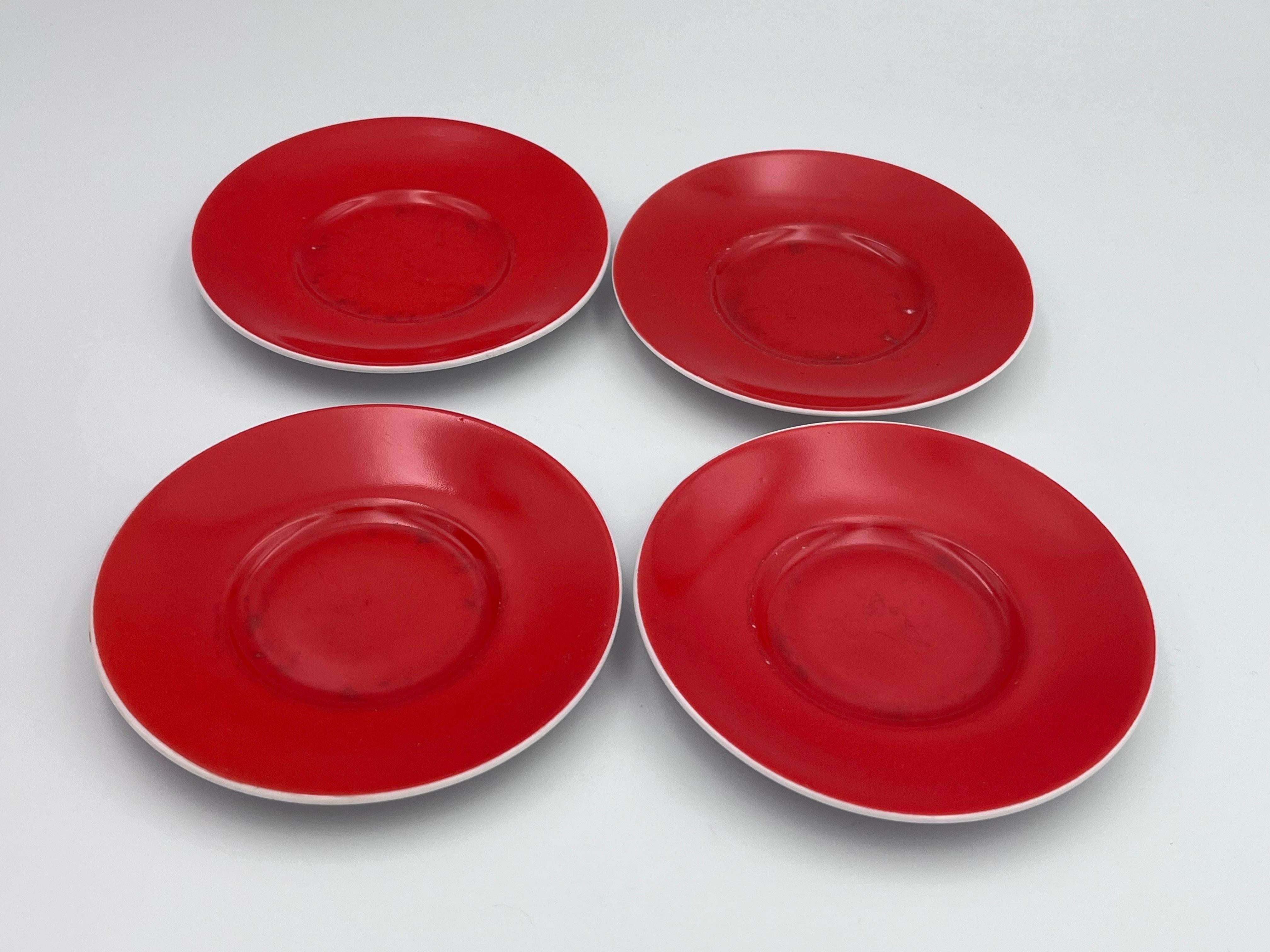 Service à café Demitasse en porcelaine rouge et blanche Jazz Age 1930's EPIAG Art Deco en vente 7