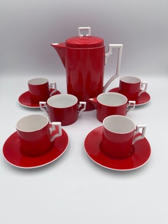 Jazz Age 1930er EPIAG Art Deco Rotes und weißes Porzellan Kaffeegeschirr