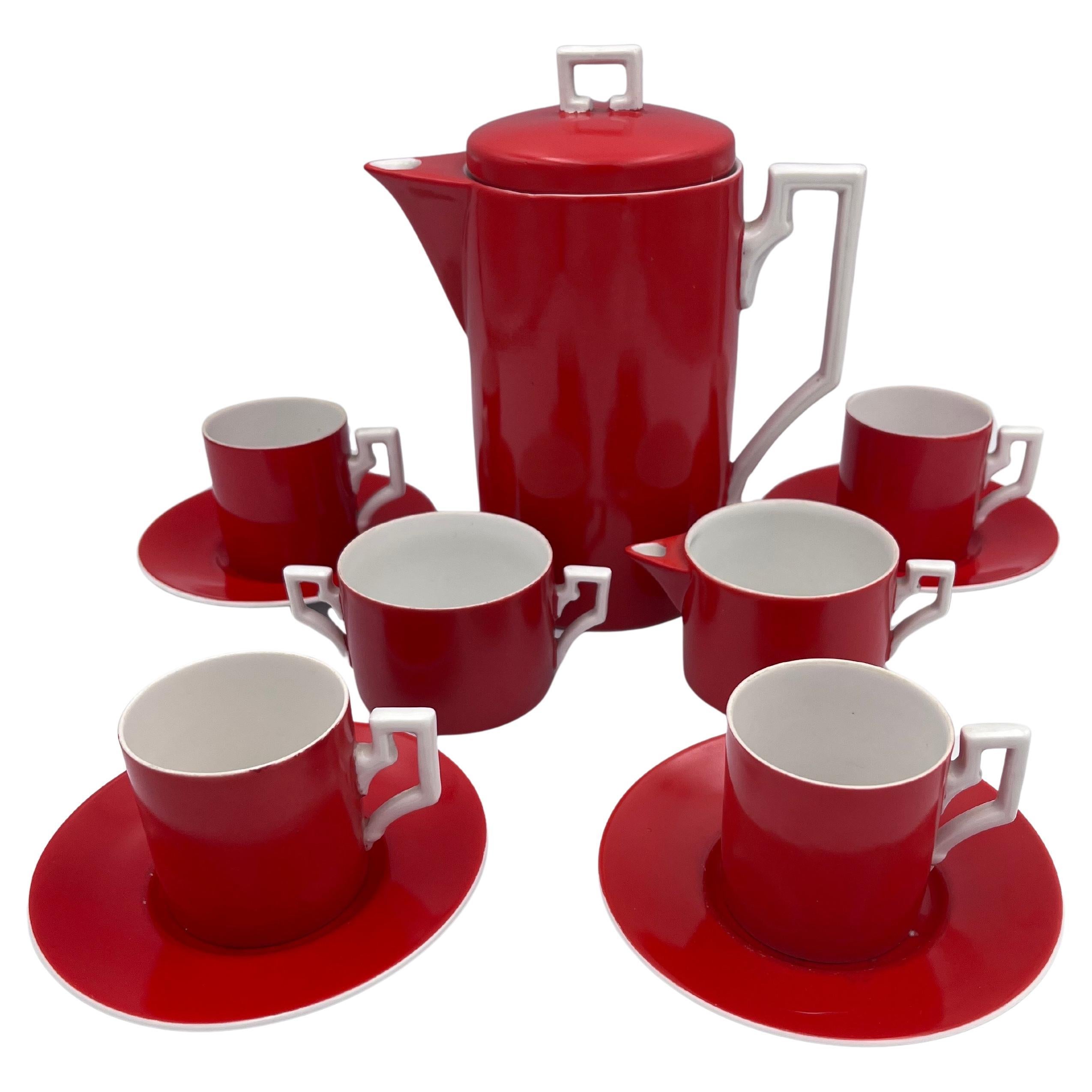 Jazz Age 1930's EPIAG Art Deco Red & White Porcelain Demitasse Coffee Set