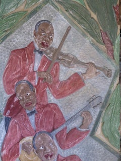 Jazz-Age Plaster Mural of a Band of Musicians, France, circa 1930s