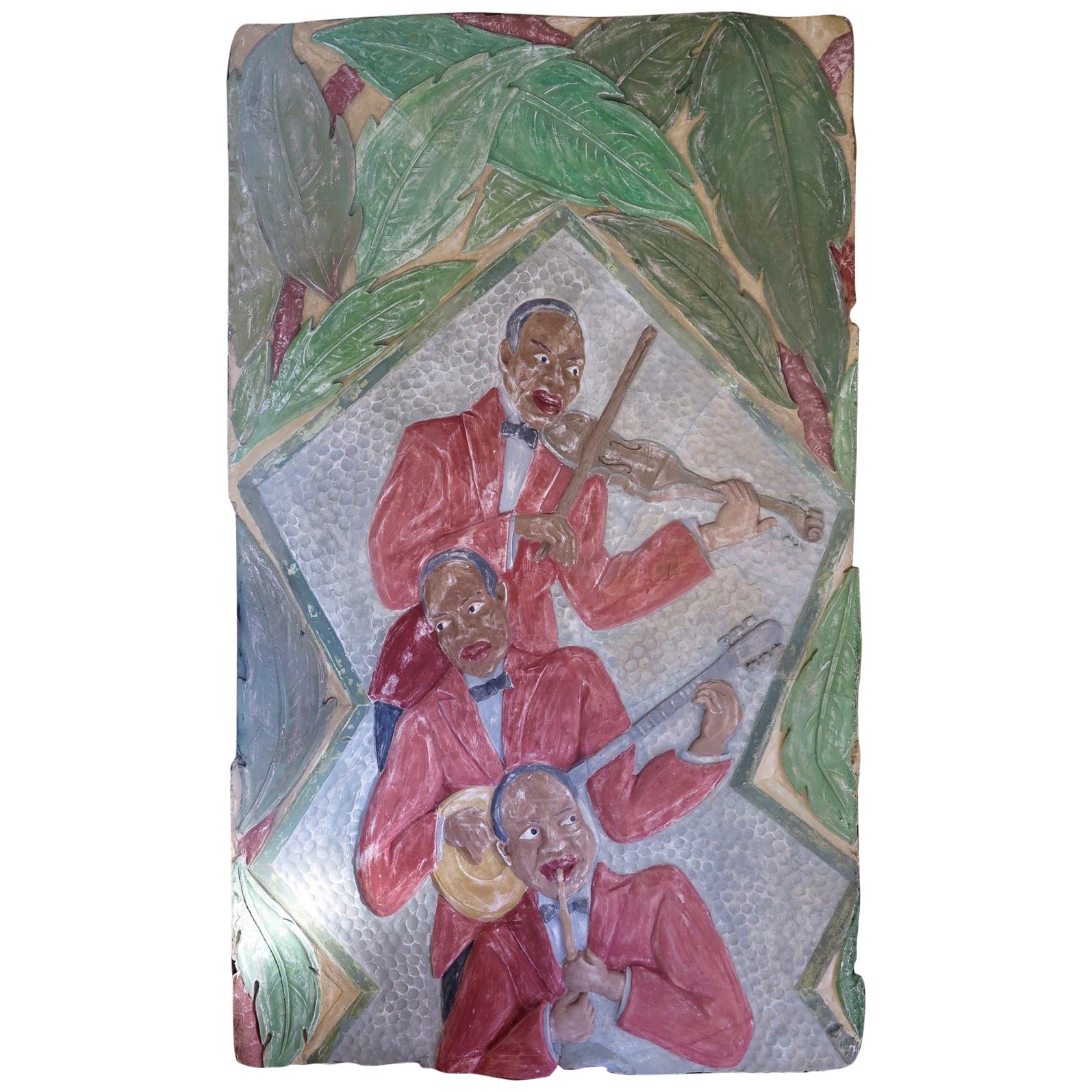 Jazz-Age Plaster Mural of a Band of Musicians, France, circa 1930s For Sale