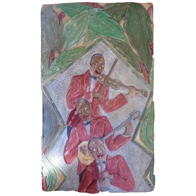 Jazz-Age Plaster Mural of a Band of Musicians, France, circa 1930s For Sale