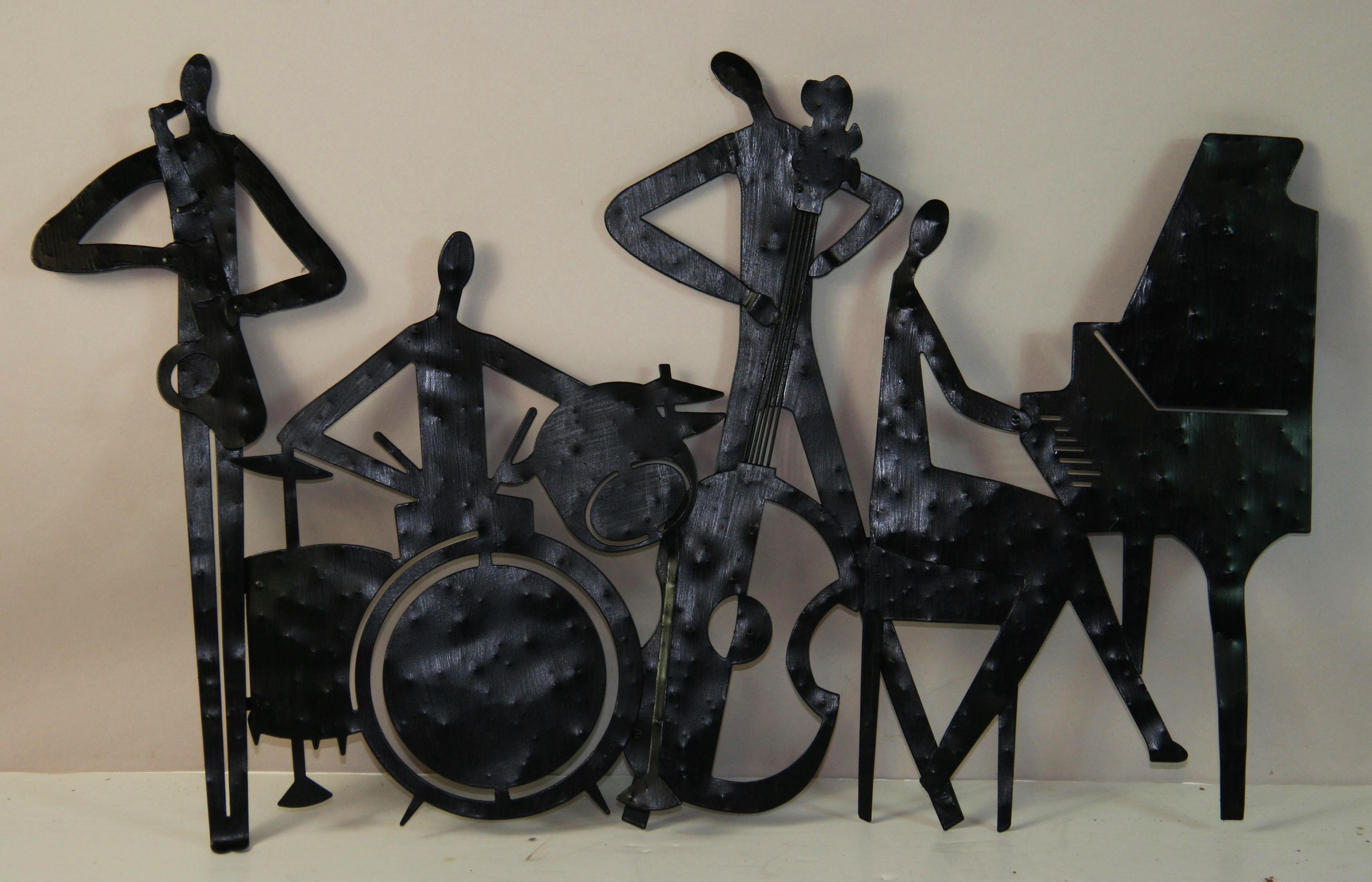 1734 Five piece metal jazz band wall sculpture