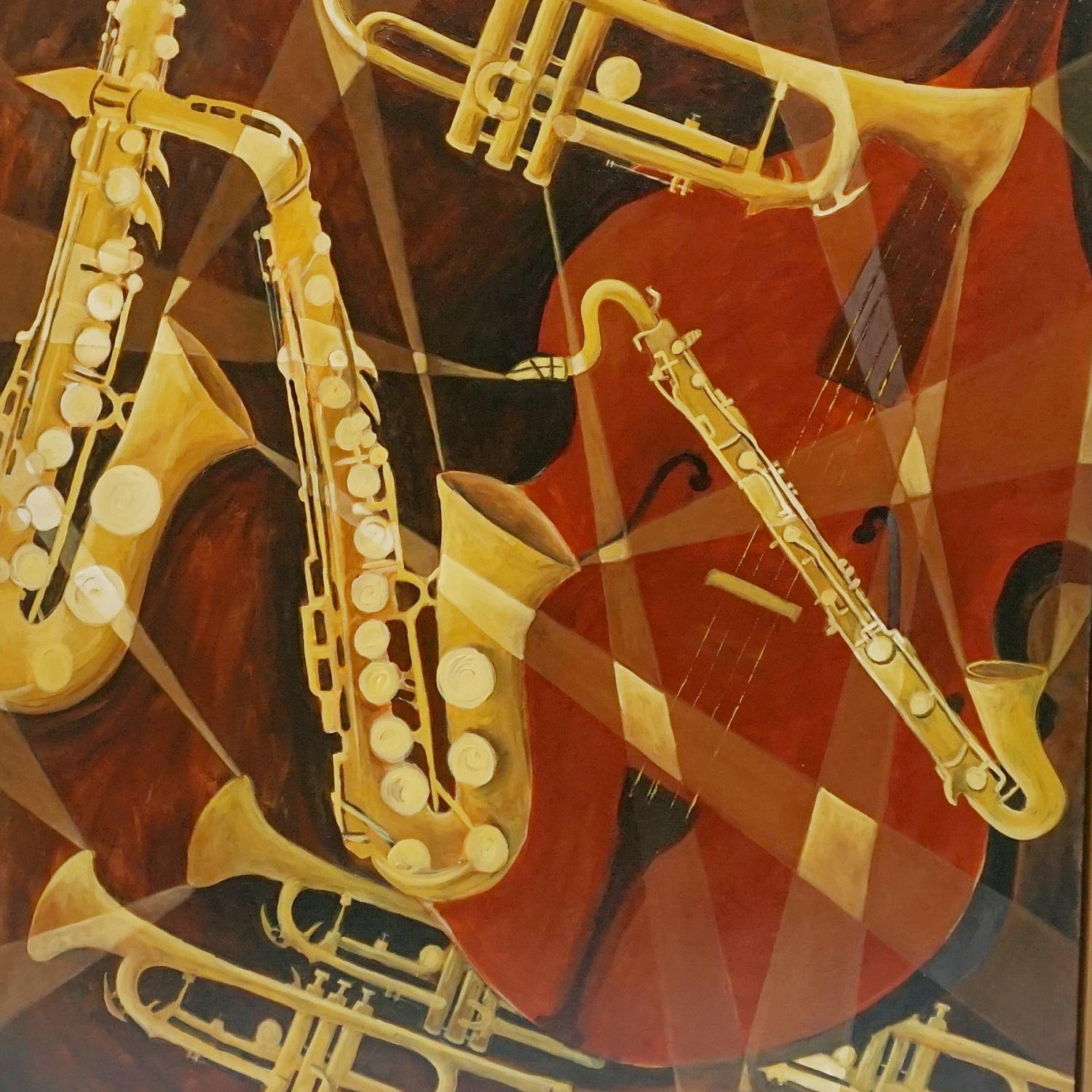 'Jazz' Contemporary Oil on Canvas Painting by Vera Jefferson  In Excellent Condition For Sale In Forest Row, East Sussex