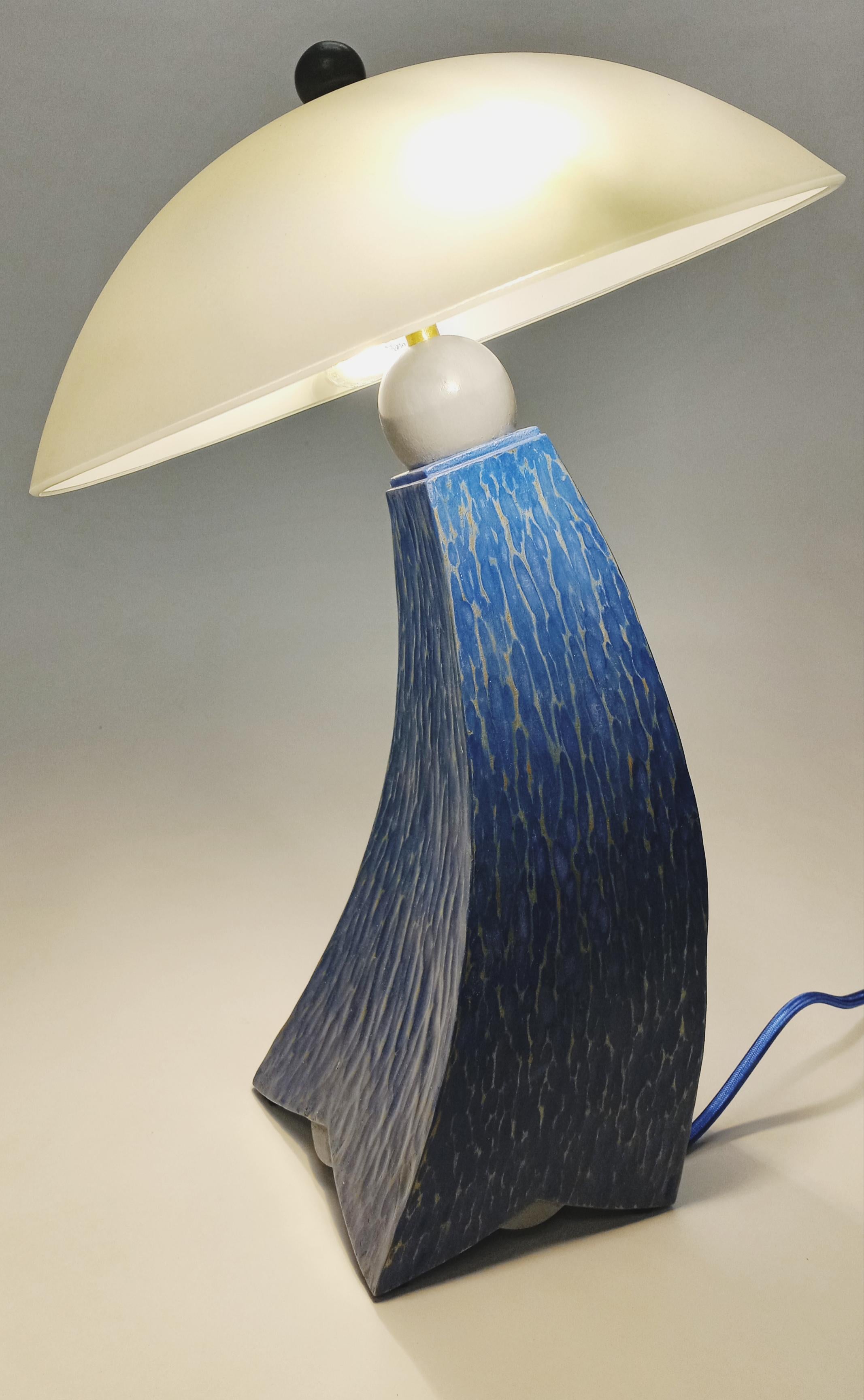 Art Deco Table lamp min blue and grey textured milk painted jazz inspired design in stock For Sale
