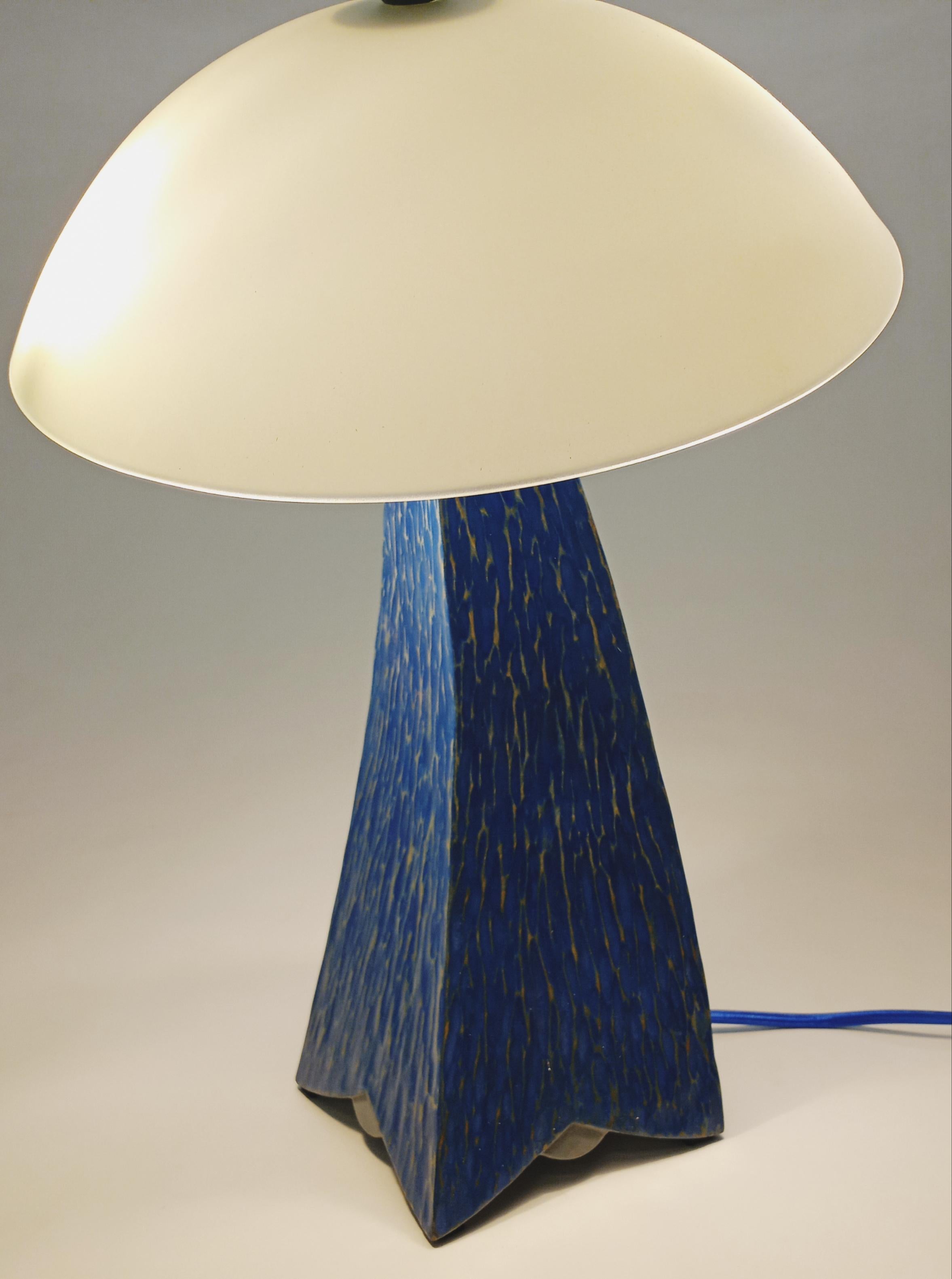Table lamp min blue and grey textured milk painted jazz inspired design in stock In New Condition For Sale In Edinboro, PA