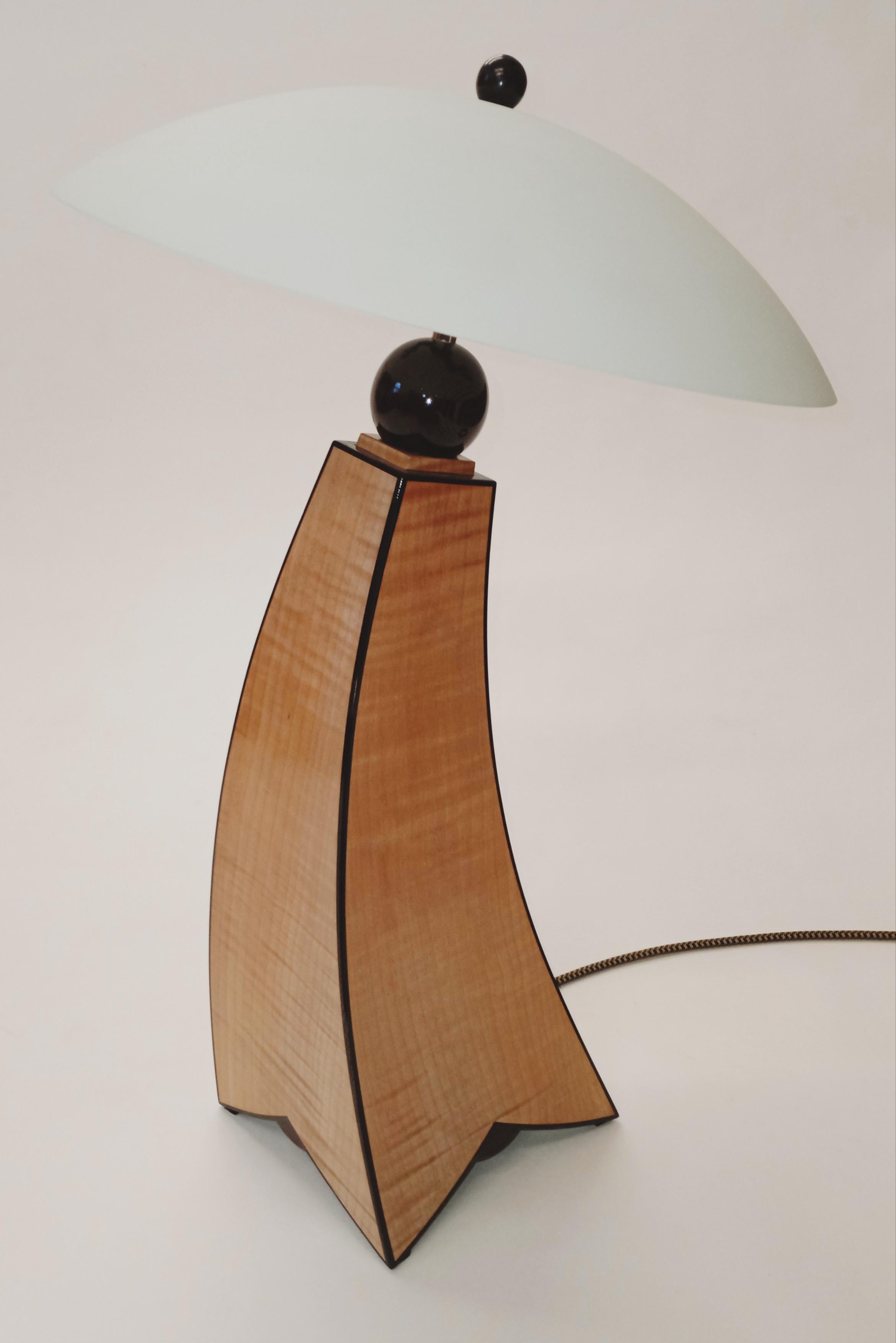 Hand-Crafted Table lamp fiddle back maple jazz inspired design in stock For Sale