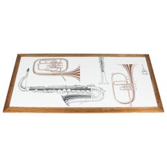 Vintage Jazz Low Table Depicting Musical Instruments