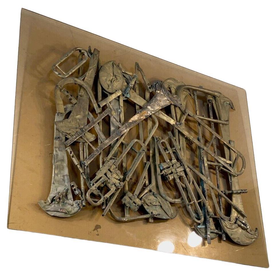 A WALL SCULPTURE "JAZZ" SAXOPHONES on LUCITE by DOMINIQUE ASSELOT, France 1980