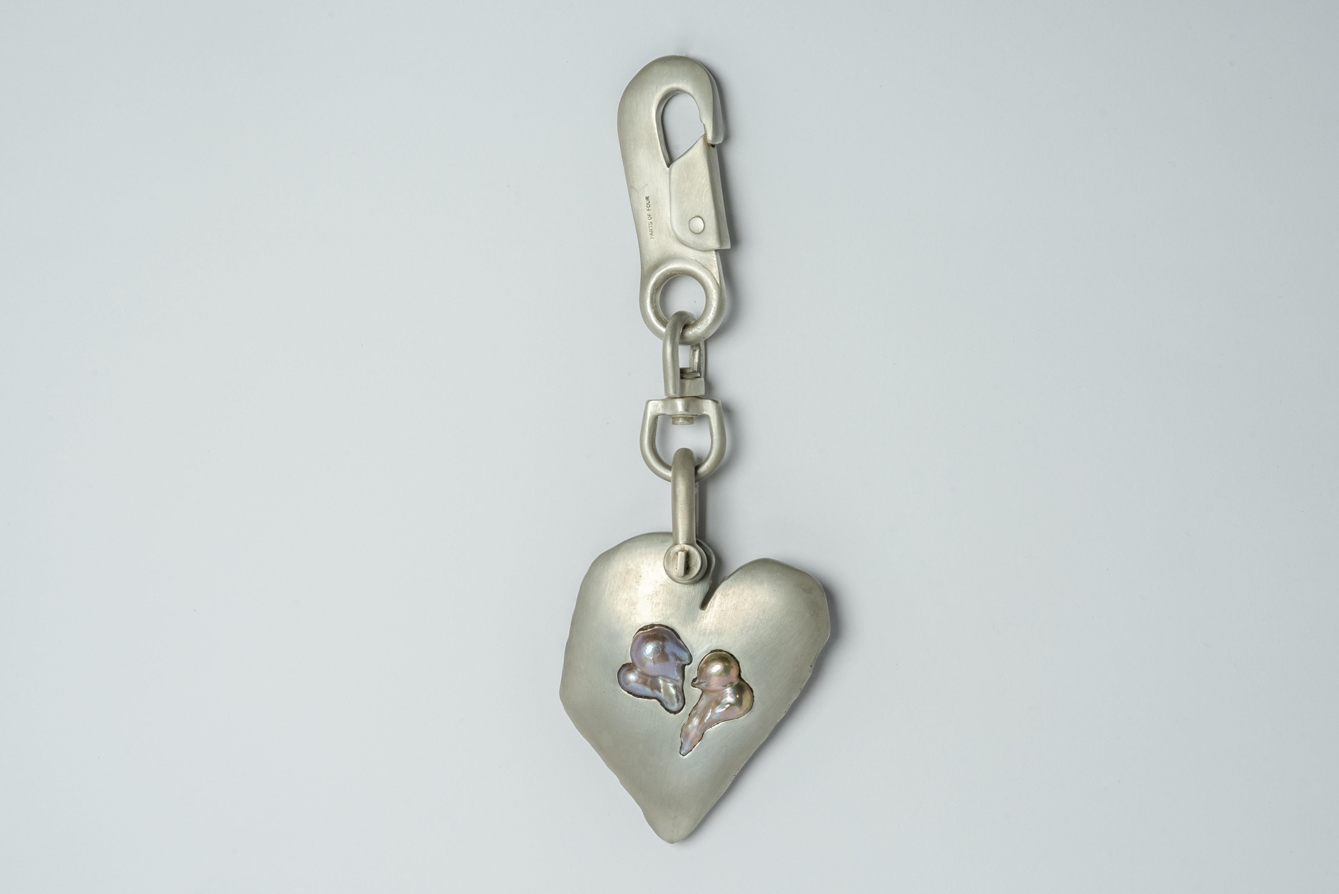 Women's or Men's Jazz's Solid Heart Charm (Big, 2 Rainbow Pearls, AS+RPRL) For Sale