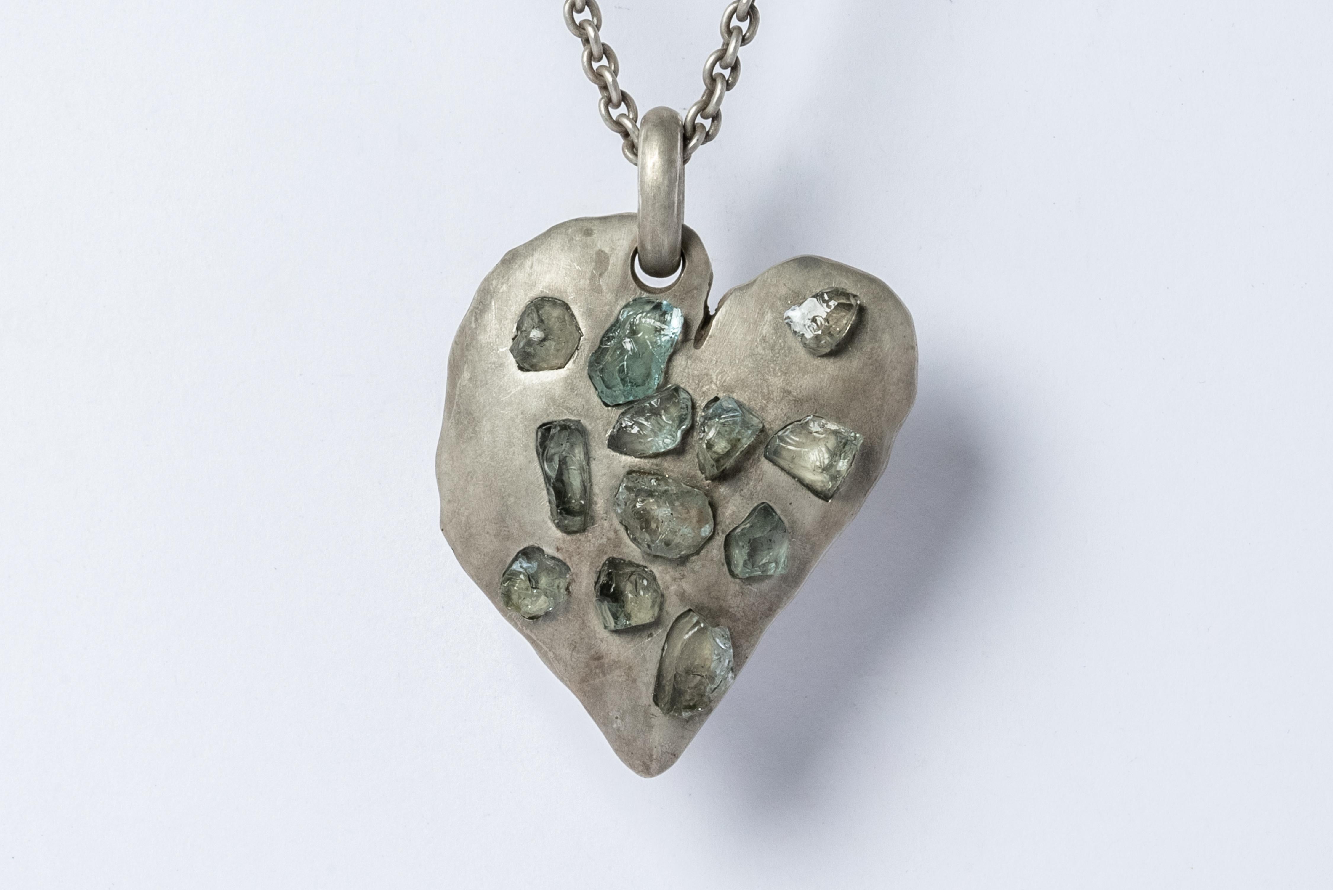 Rough Cut Jazz's Solid Heart Necklace (Little, Aquamarines, DA+AQU) For Sale