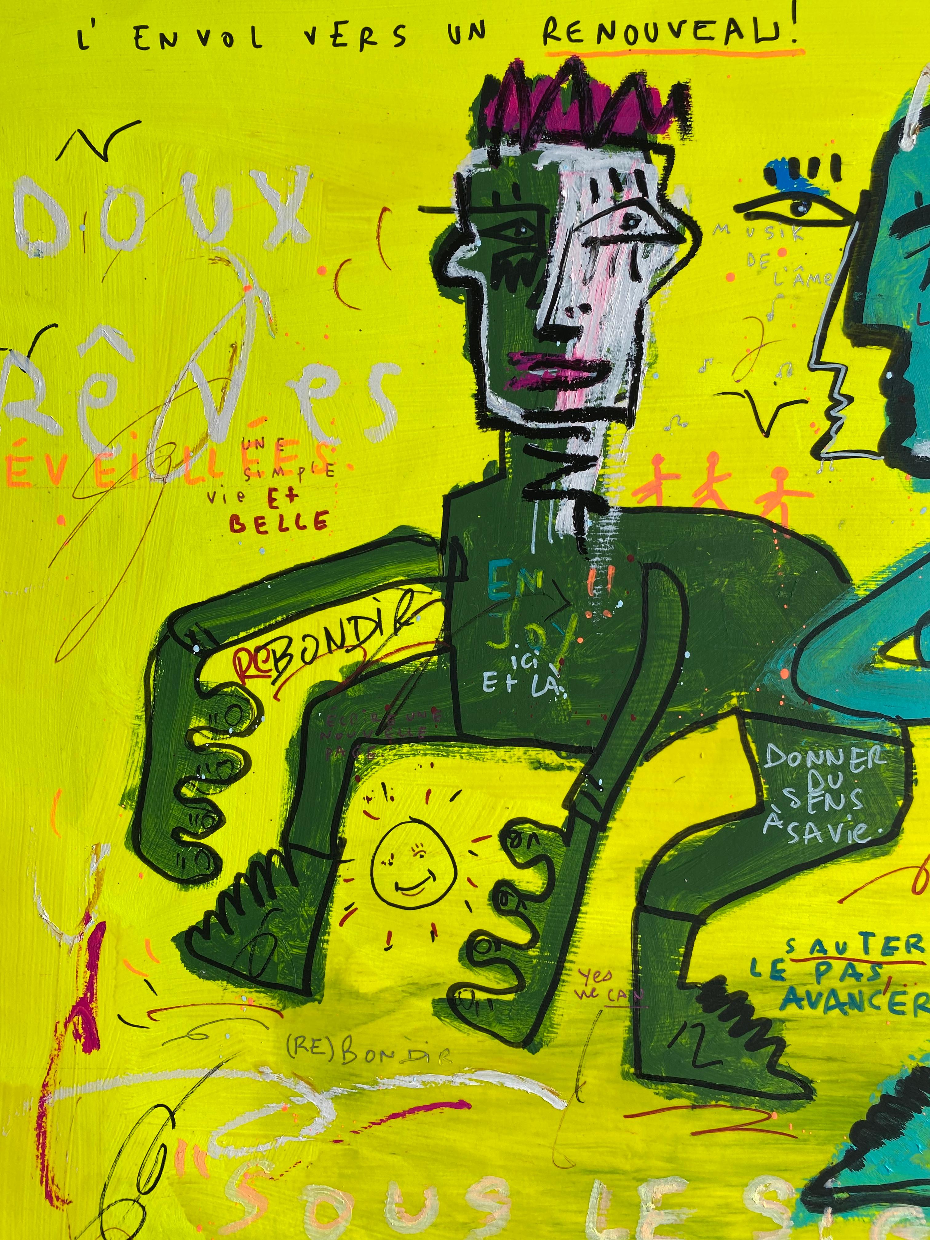 JAZZU - L'envol vers le renouveau - Jaune Abstract Painting par Jazzu