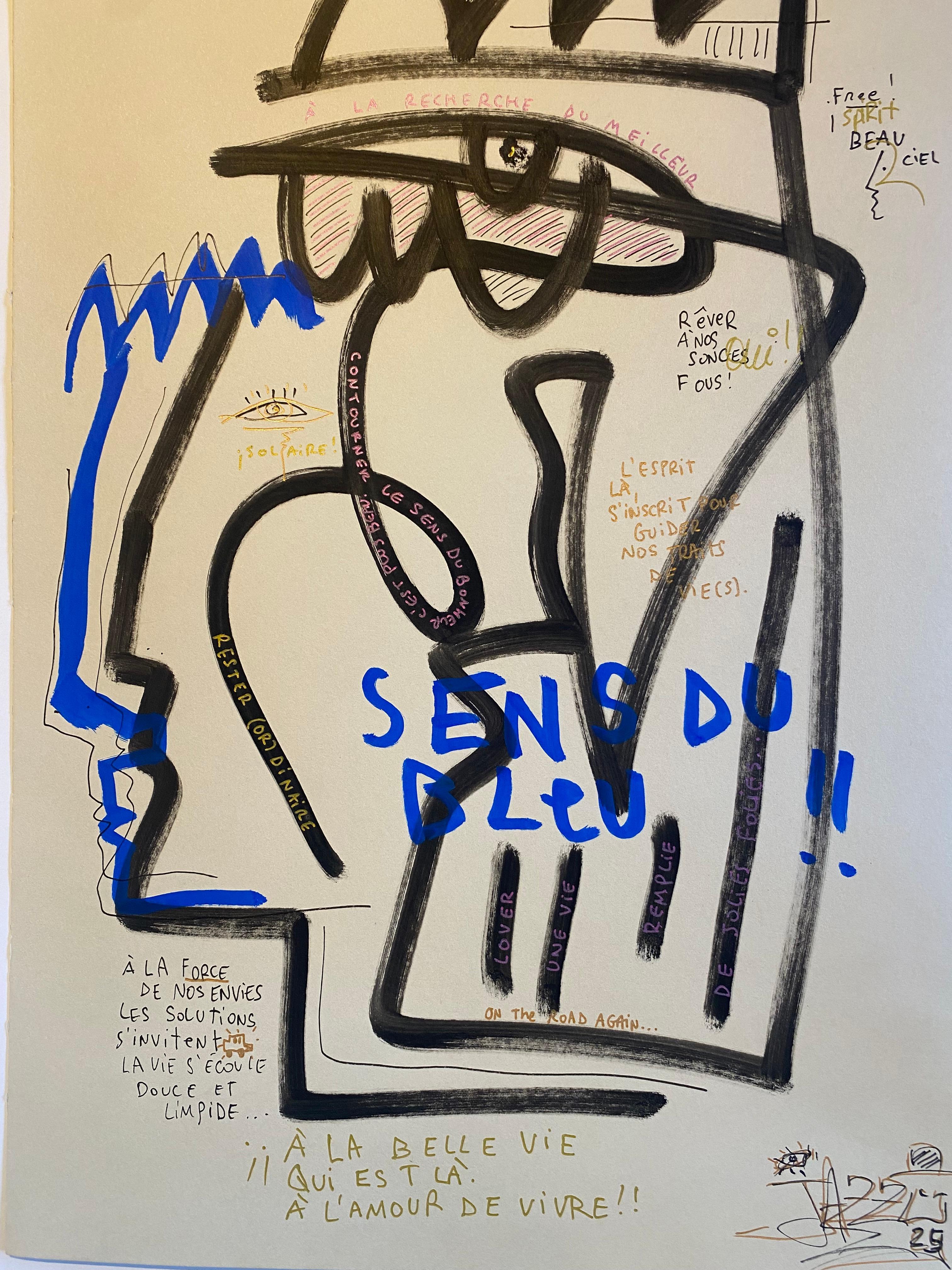 Jazzu
Sens du bleu
La vie est belle
Acrylique sur papier fort 
2025
Signé , daté et titré 
2025
490 euros 