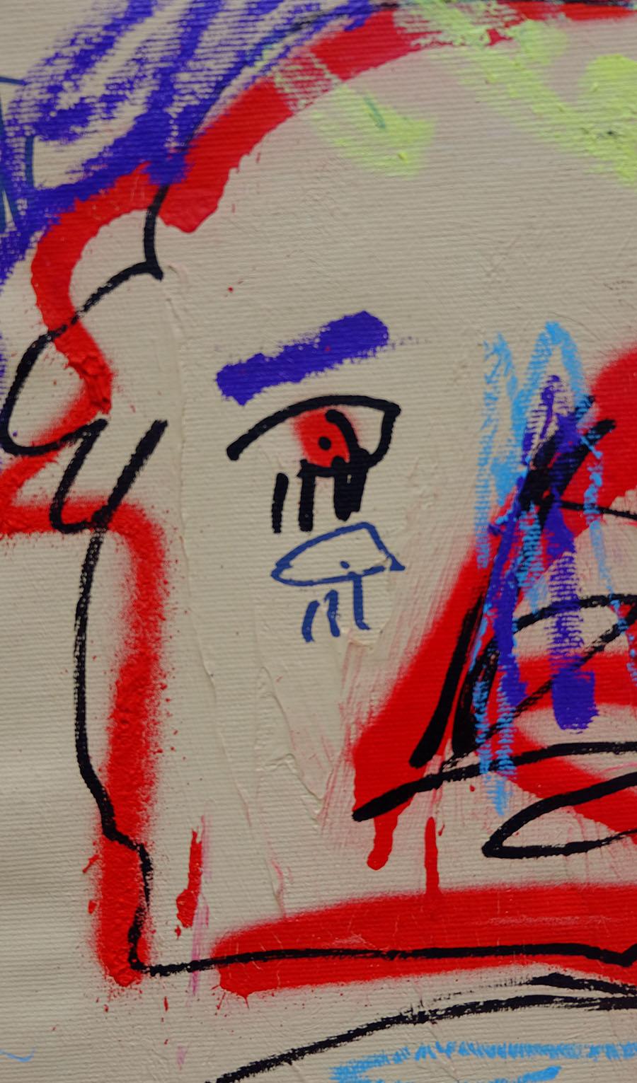 JAZZU - TRAIT D'UNION - Beige Abstract Painting by Jazzu