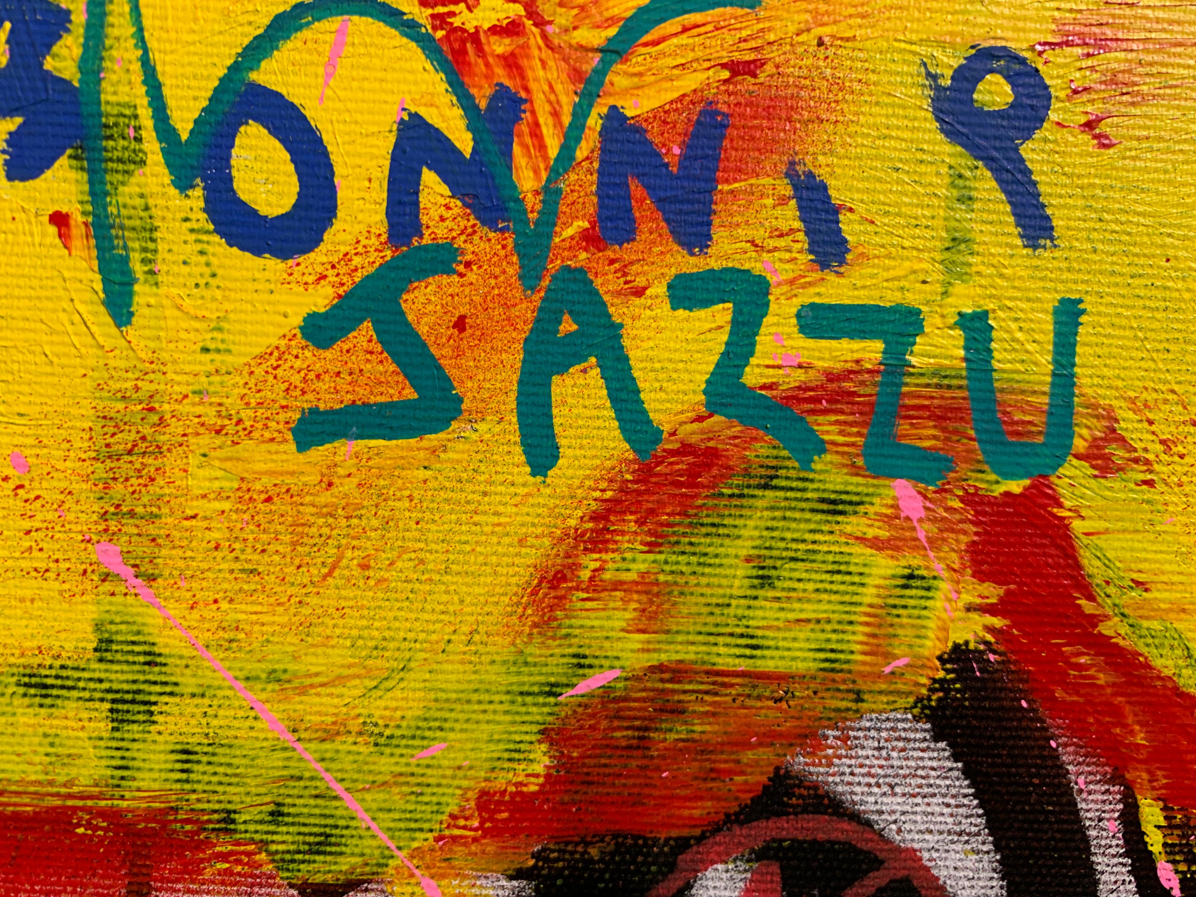 J'en Suis La (I'm Here) von Jazzu, Großes Gemälde, Art Brut, Mischtechnik auf Leinwand im Angebot 2