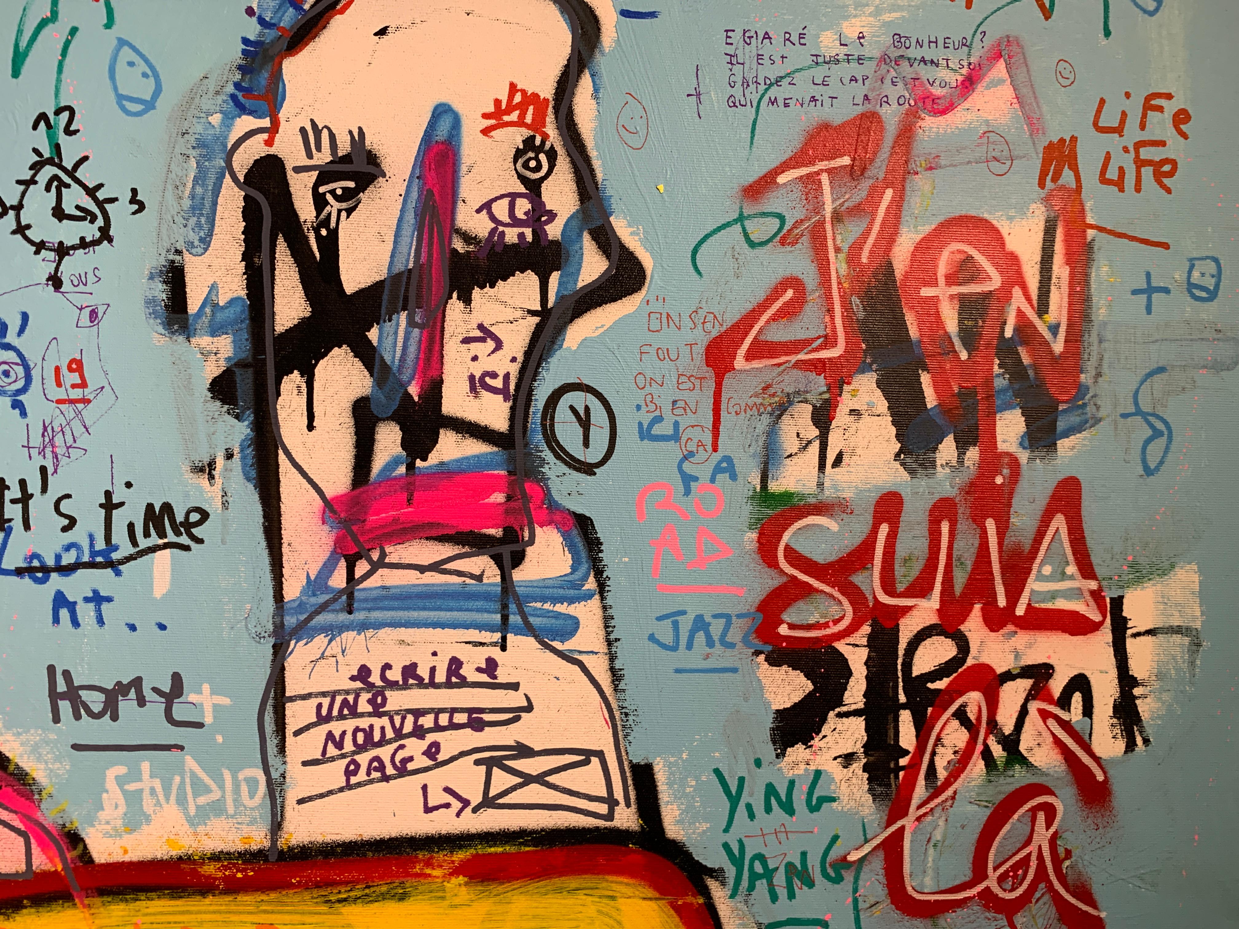 J'en Suis La (I'm Here) von Jazzu, Großes Gemälde, Art Brut, Mischtechnik auf Leinwand im Angebot 3