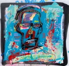 On Oublie Pas par Jazzu, peinture encadrée d'Art Brut Mixed Media sur toile
