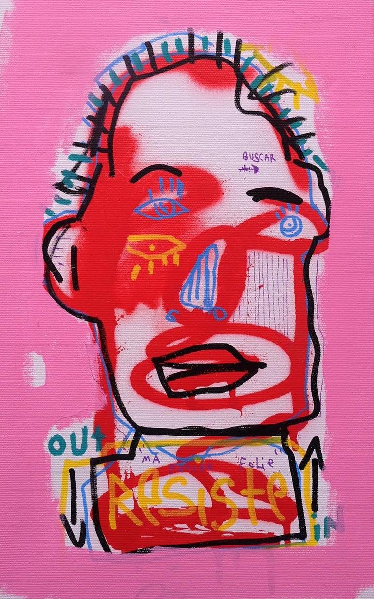 RESISTE AUSGEbildet (Pink), Portrait Painting, von Jazzu