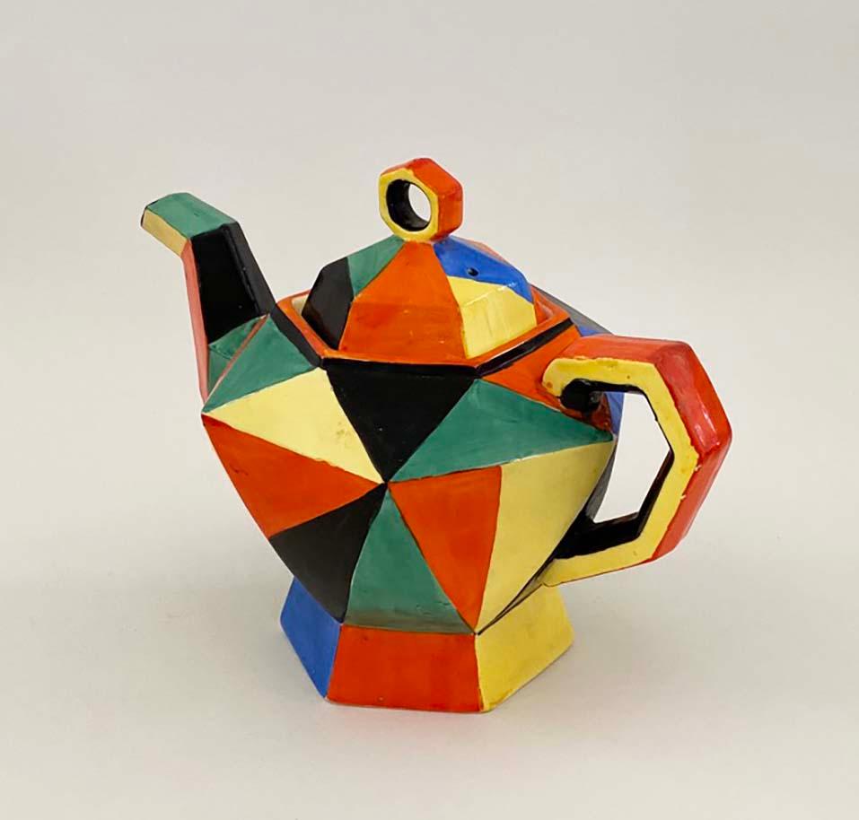 Dipinto a mano Teiera giapponese Art Deco Cubista degli anni '30, in stile jazzistico in vendita