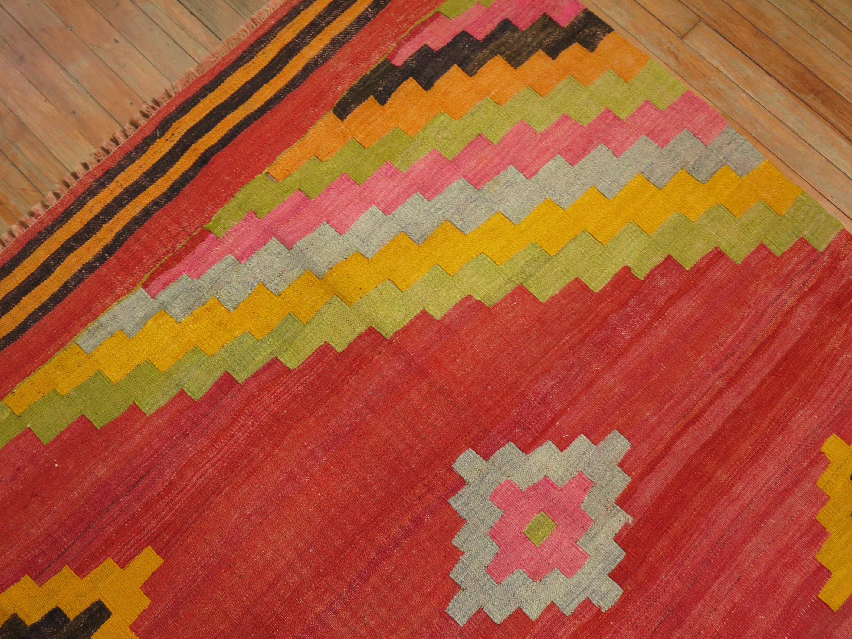 Hand-Knotted Jazzy Turkish Anatolian Square Kilim For Sale