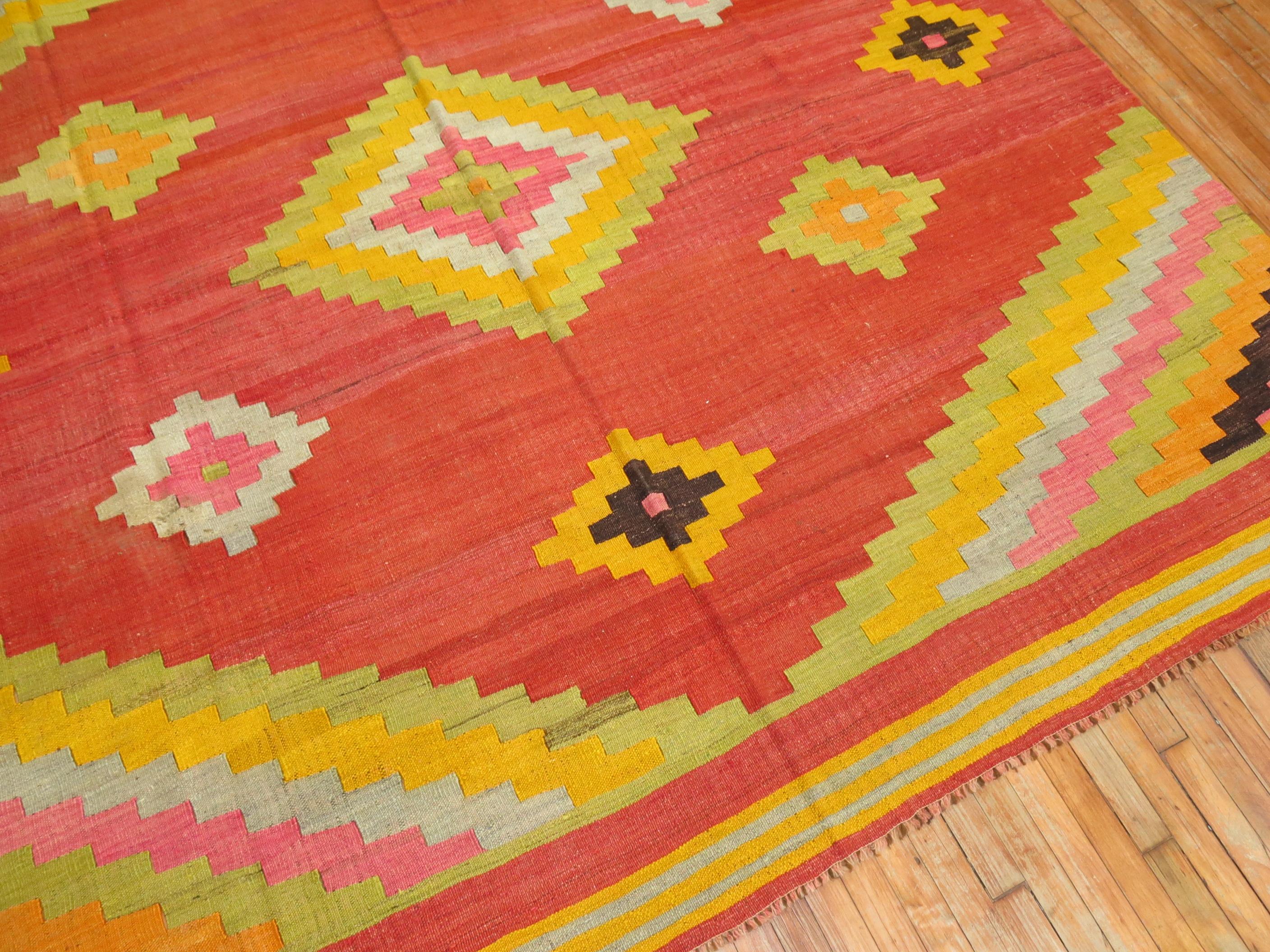 Jazzy Turkish Anatolian Square Kilim In Good Condition For Sale In New York, NY