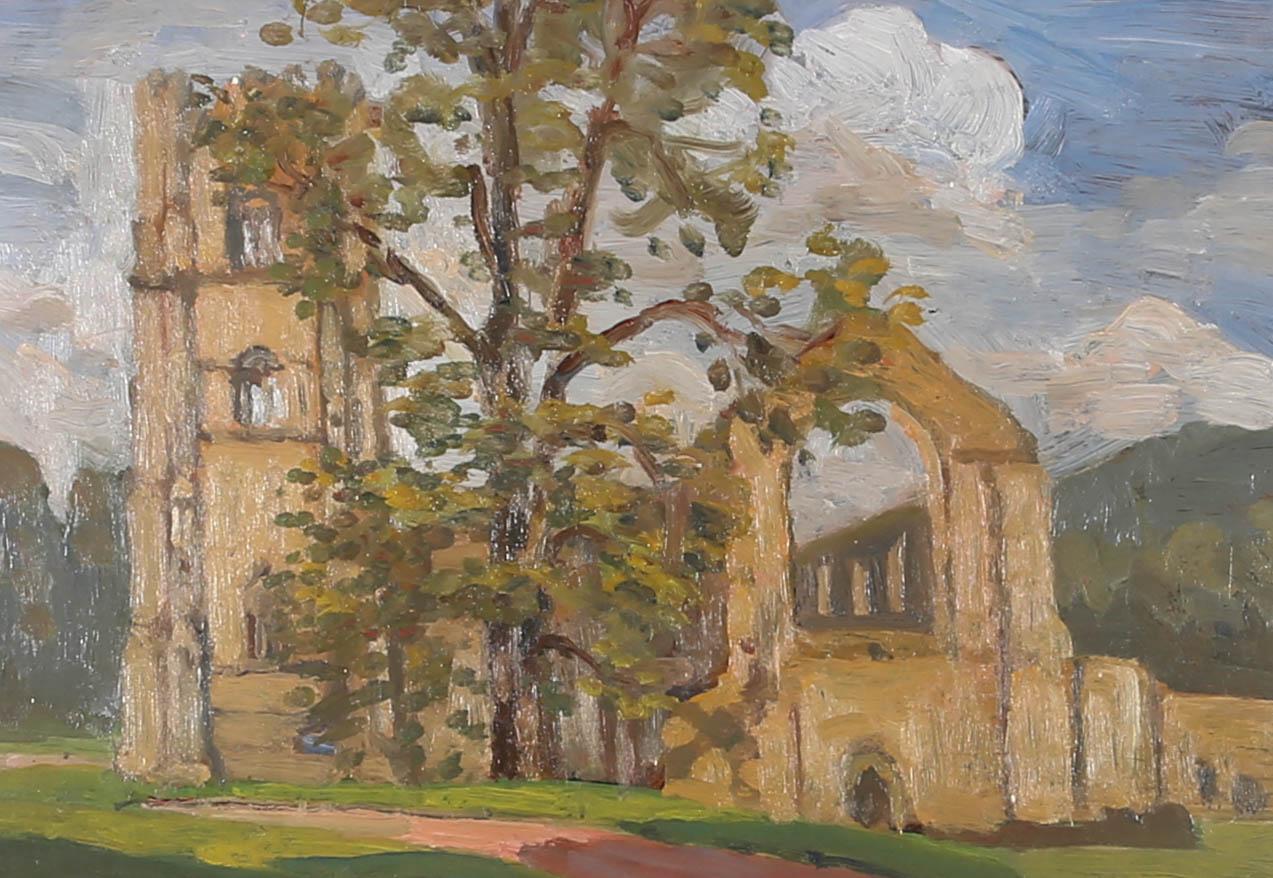 J.B - Impressionist 20th Century Oil, Fountains Abbey, Yorkshire - Painting by J.B.