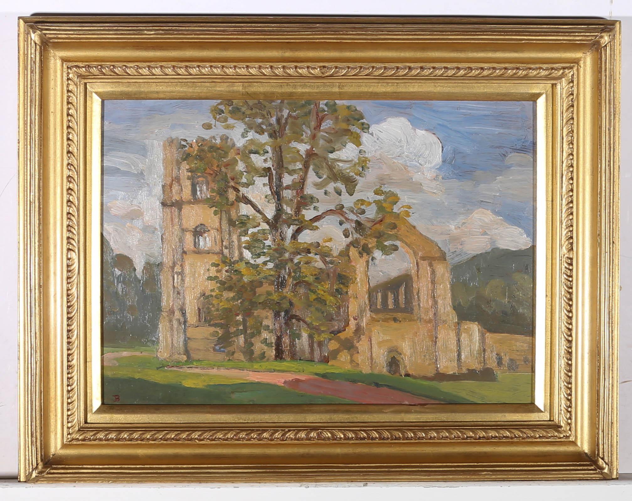 J.B. Landscape Painting - J.B - Impressionist 20th Century Oil, Fountains Abbey, Yorkshire
