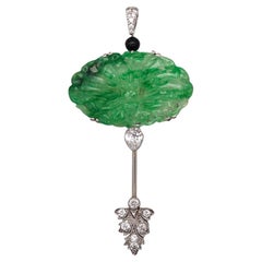 J.B. CALDWELL 1920 Jabot Brooch In Platinum With 11.32 Ctw Diamonds & Jadeite