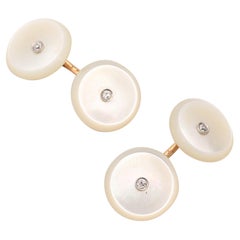 J.B. CALDWELL 1925 Art Deco Nacre Cufflinks In 14Kt Gold With Diamonds In Box