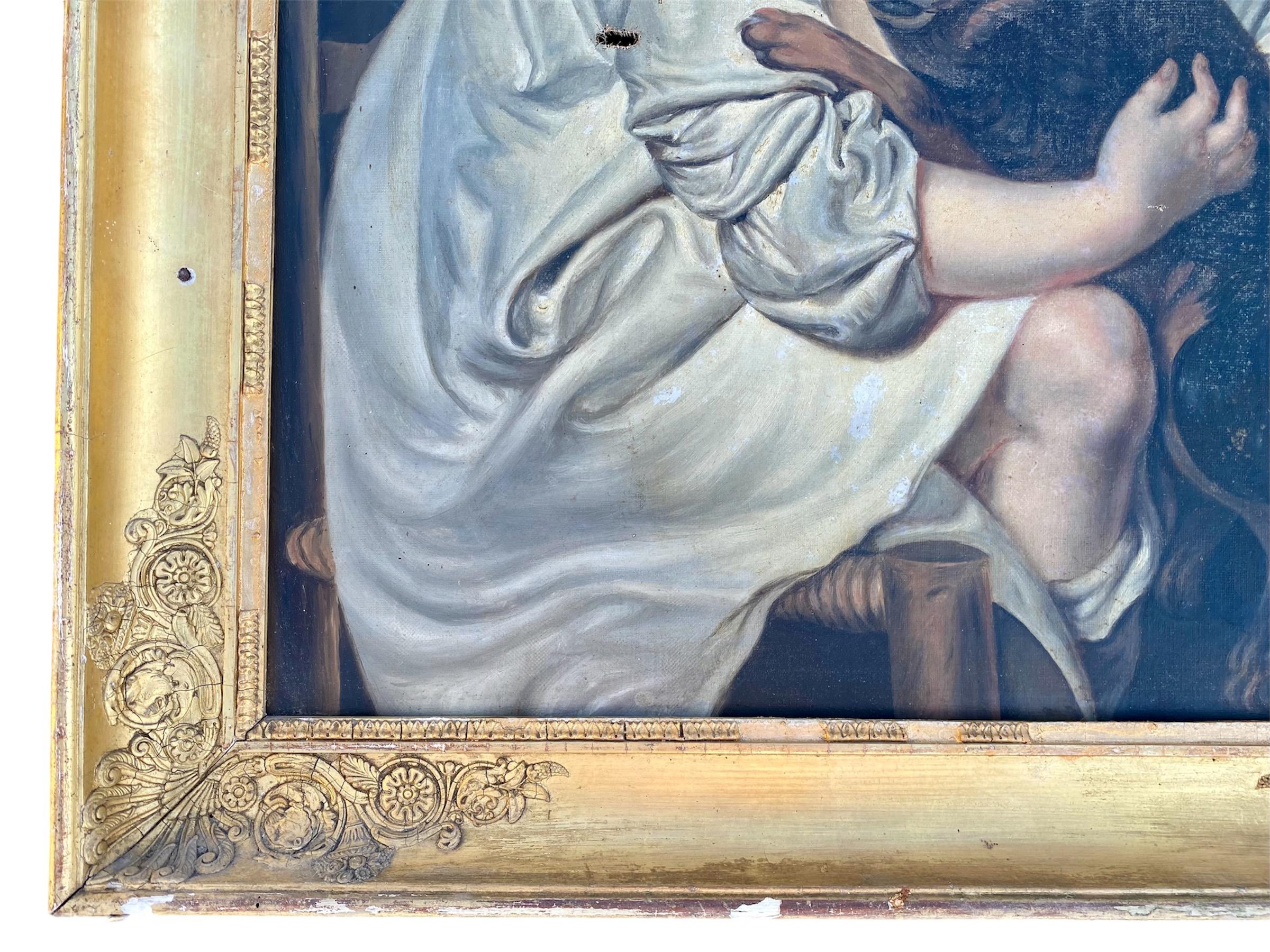 JB GREUZE - Little Girl and Her Dog, Painting, oil on canvas, XIXth century For Sale 4