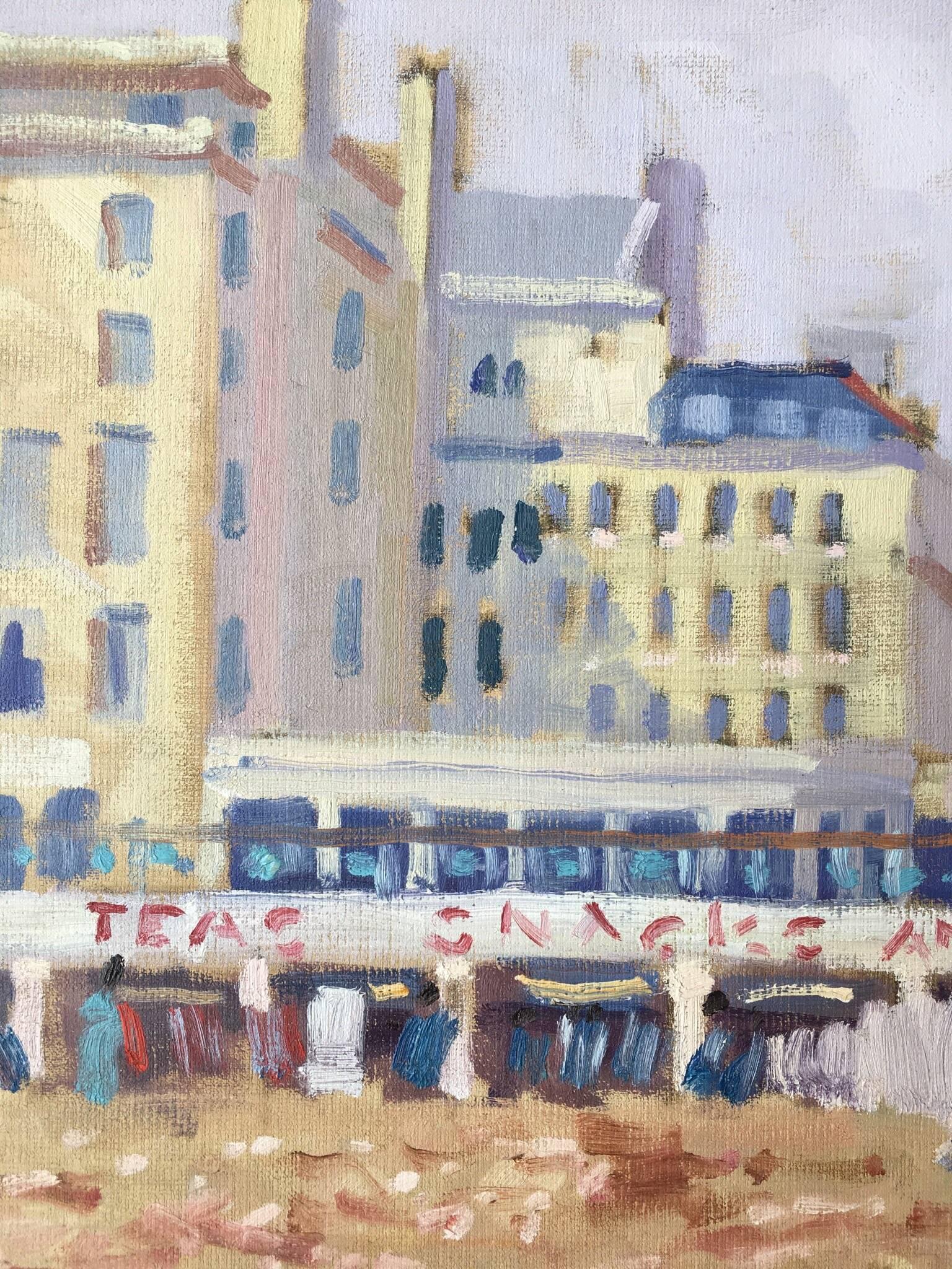 Town British Town, peinture à l'huile de taille moyenne  - Impressionnisme Painting par J.B. Holmes