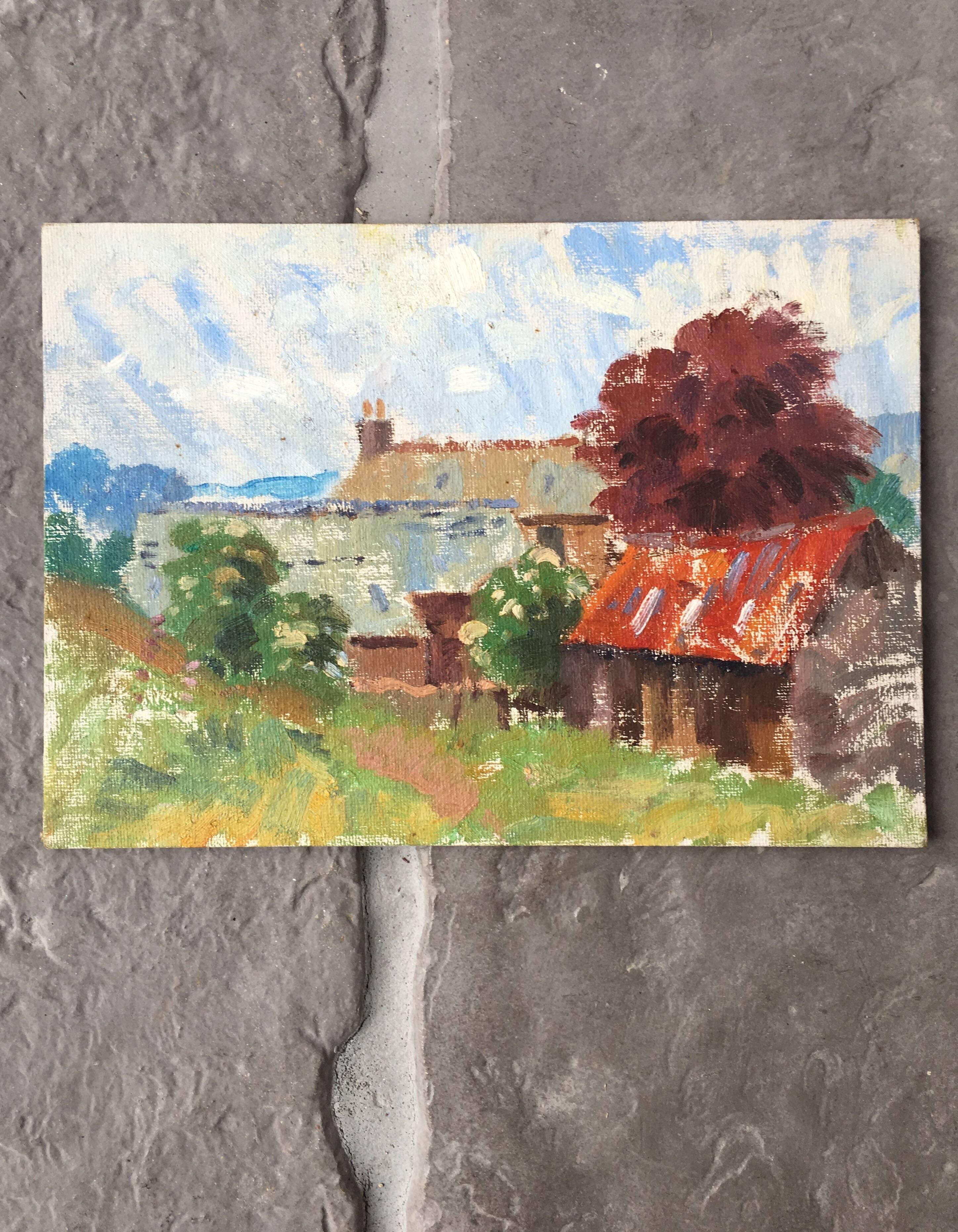 Altes Bauernhaus, mittelgroß,  Ölgemälde – Painting von J.B. Holmes