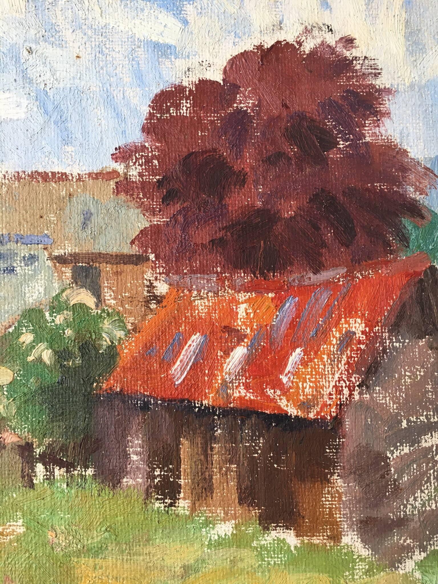Altes Bauernhaus, mittelgroß,  Ölgemälde (Braun), Landscape Painting, von J.B. Holmes
