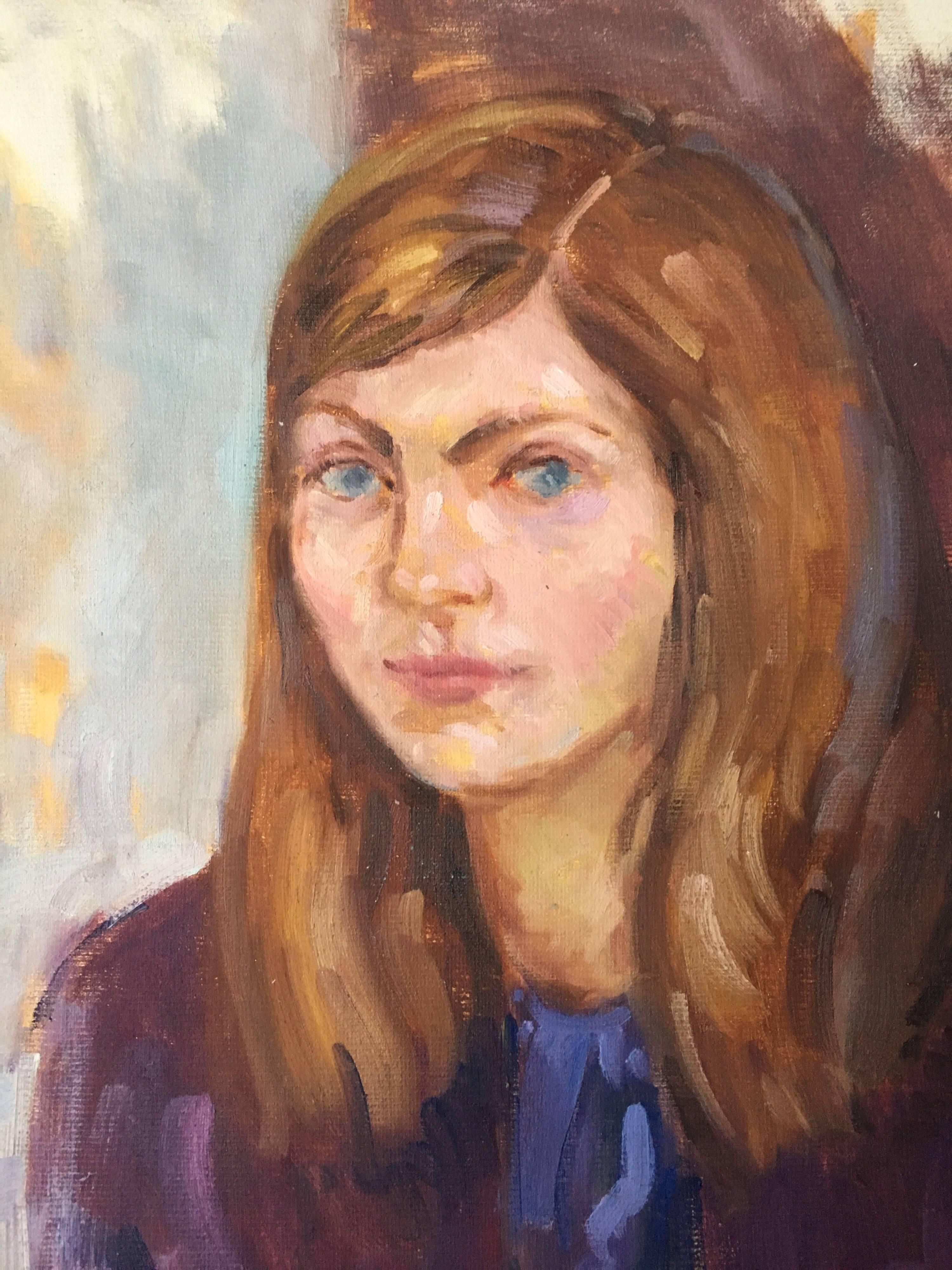 Portrait d'une jeune femme, peinture à l'huile - Impressionnisme Painting par J.B. Holmes