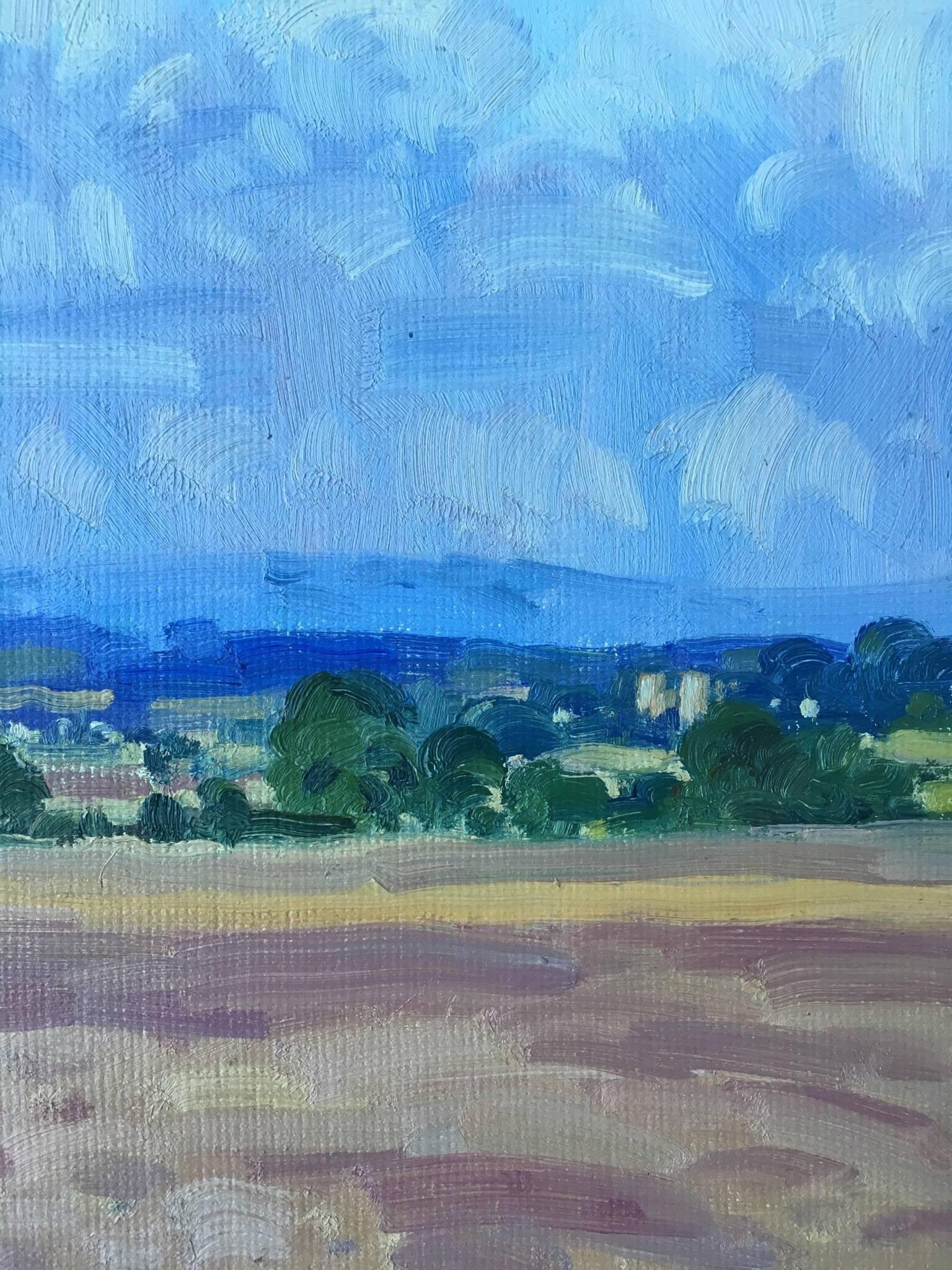Peinture à l'huile - Paysage de la campagne de Ripon, terrain peint à l'huile  - Violet Landscape Painting par J.B. Holmes