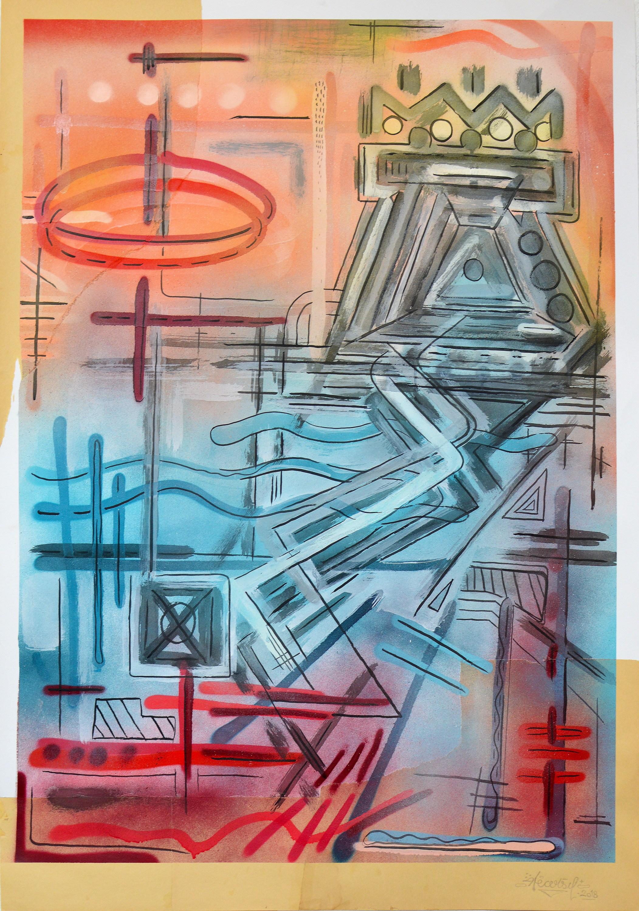 JB Nearsy Abstract Painting - Crossed Path (semi representational, contemporary art, colorful, graffiti)