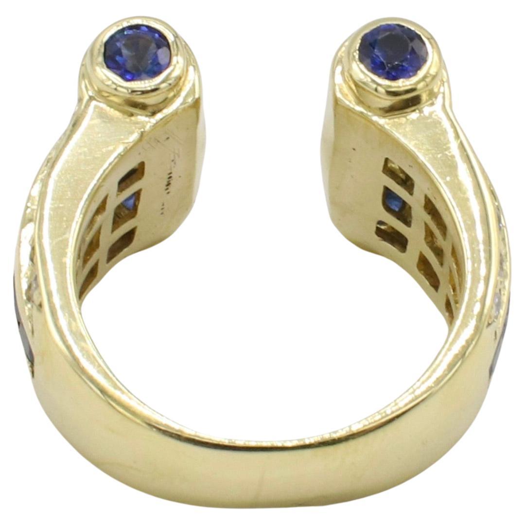JB Star 18 Karat Gelbgold Natürlicher Diamant & Blauer Saphir Offener Bandring (Zeitgenössisch) im Angebot
