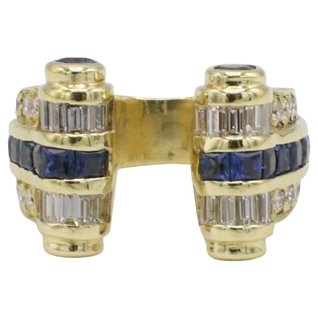 JB Star 18 Karat Gelbgold Natürlicher Diamant & Blauer Saphir Offener Bandring im Zustand „Hervorragend“ im Angebot in  Baltimore, MD