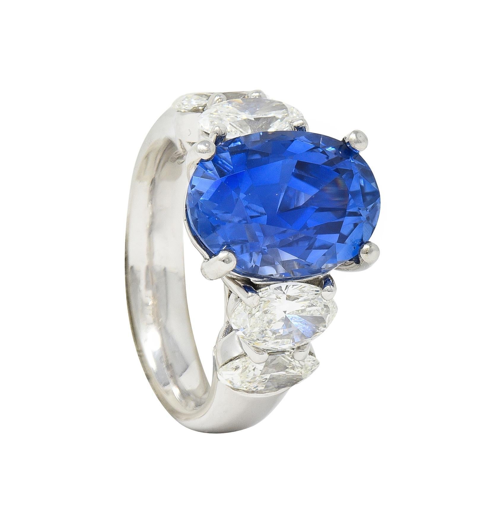 JB Star 7.15 CTW Ceylon Sapphire Diamond Platinum Five Stone Ring GIA For Sale 6