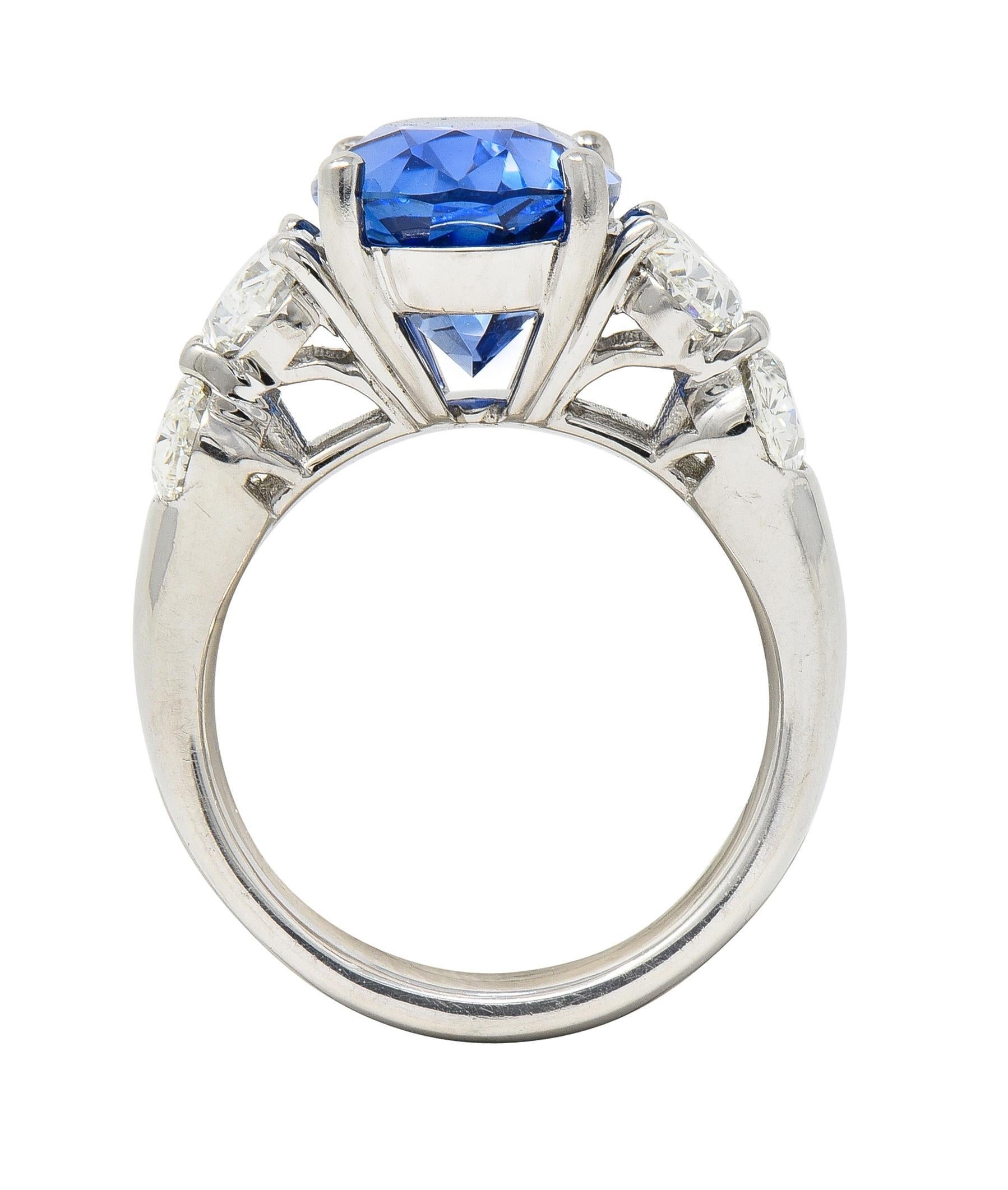 JB Star 7.15 CTW Ceylon Sapphire Diamond Platinum Five Stone Ring GIA For Sale 7